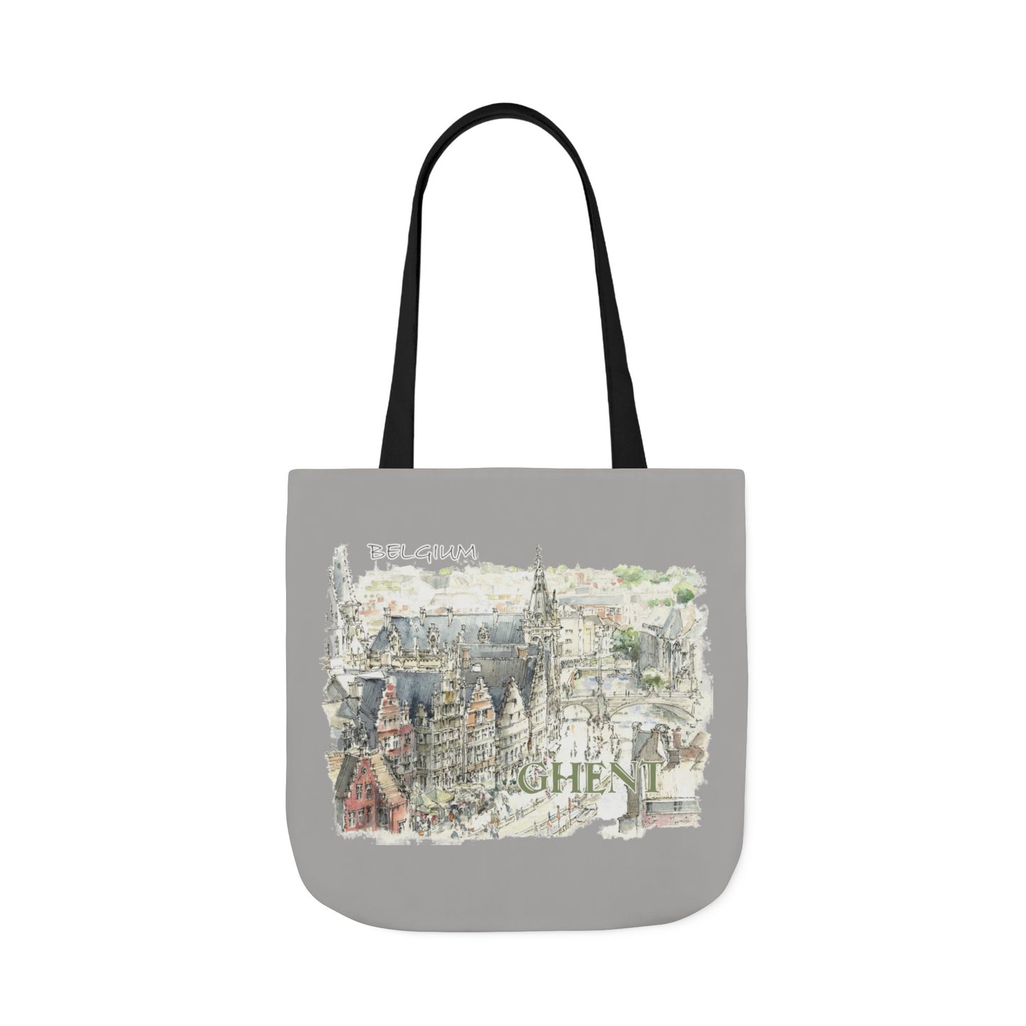 Ghent-inspired light grey Tote Bag with 4-Color Straps