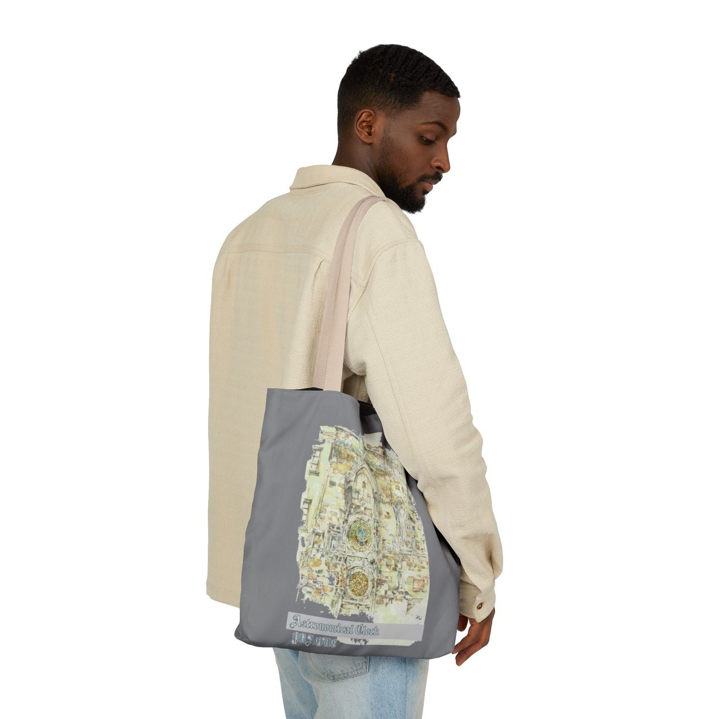 Prague-inspired grey Tote Bag with 4-Color Straps