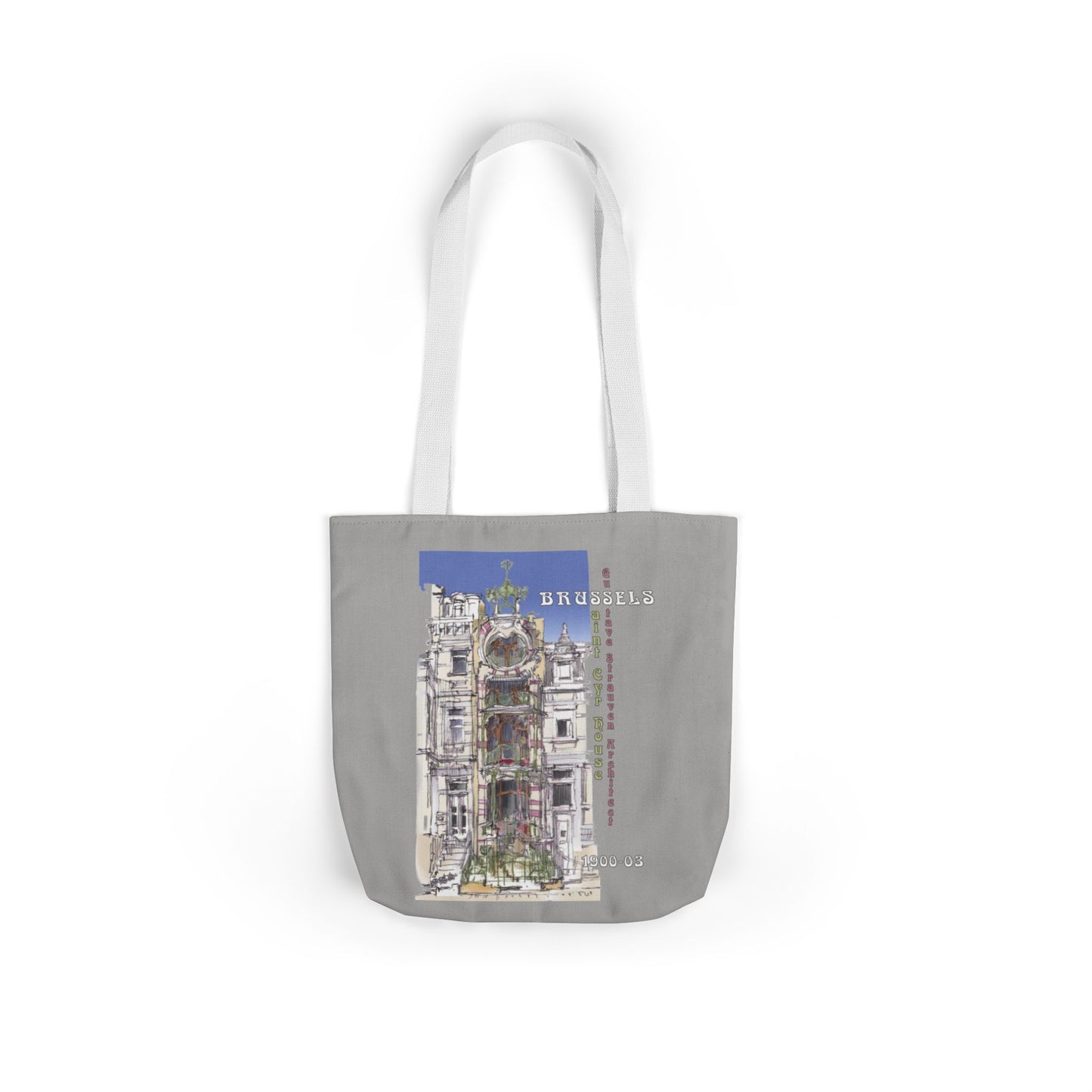 Brussel's Art-Nouveau-inspired light grey Tote Bag with 5-Color Straps