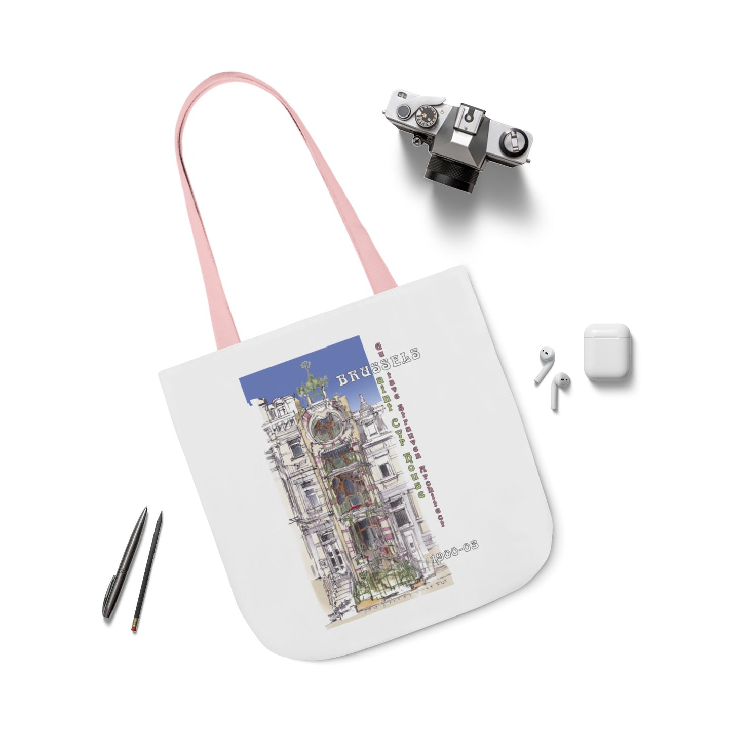 Brussel's Art-Nouveau-inspired Tote Bag with 5-Color Straps