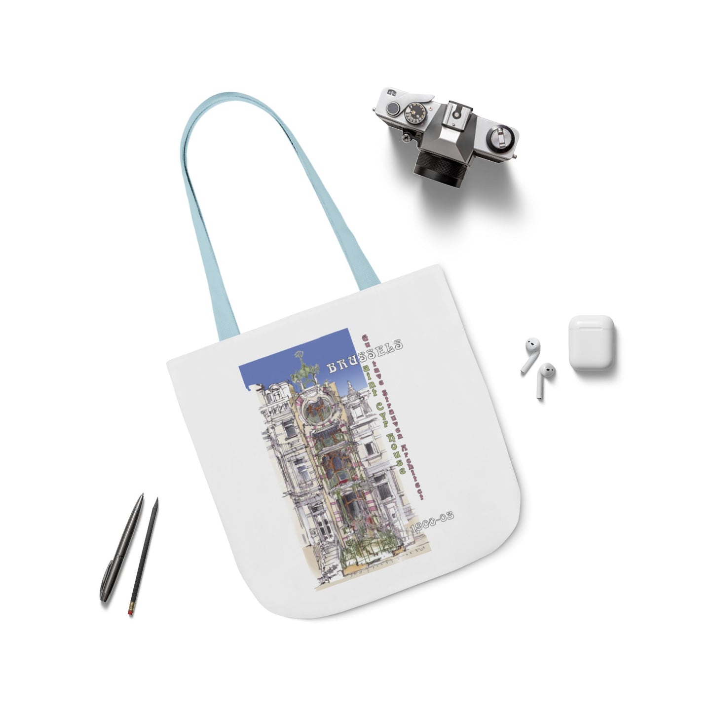 Brussel's Art-Nouveau-inspired Tote Bag with 5-Color Straps
