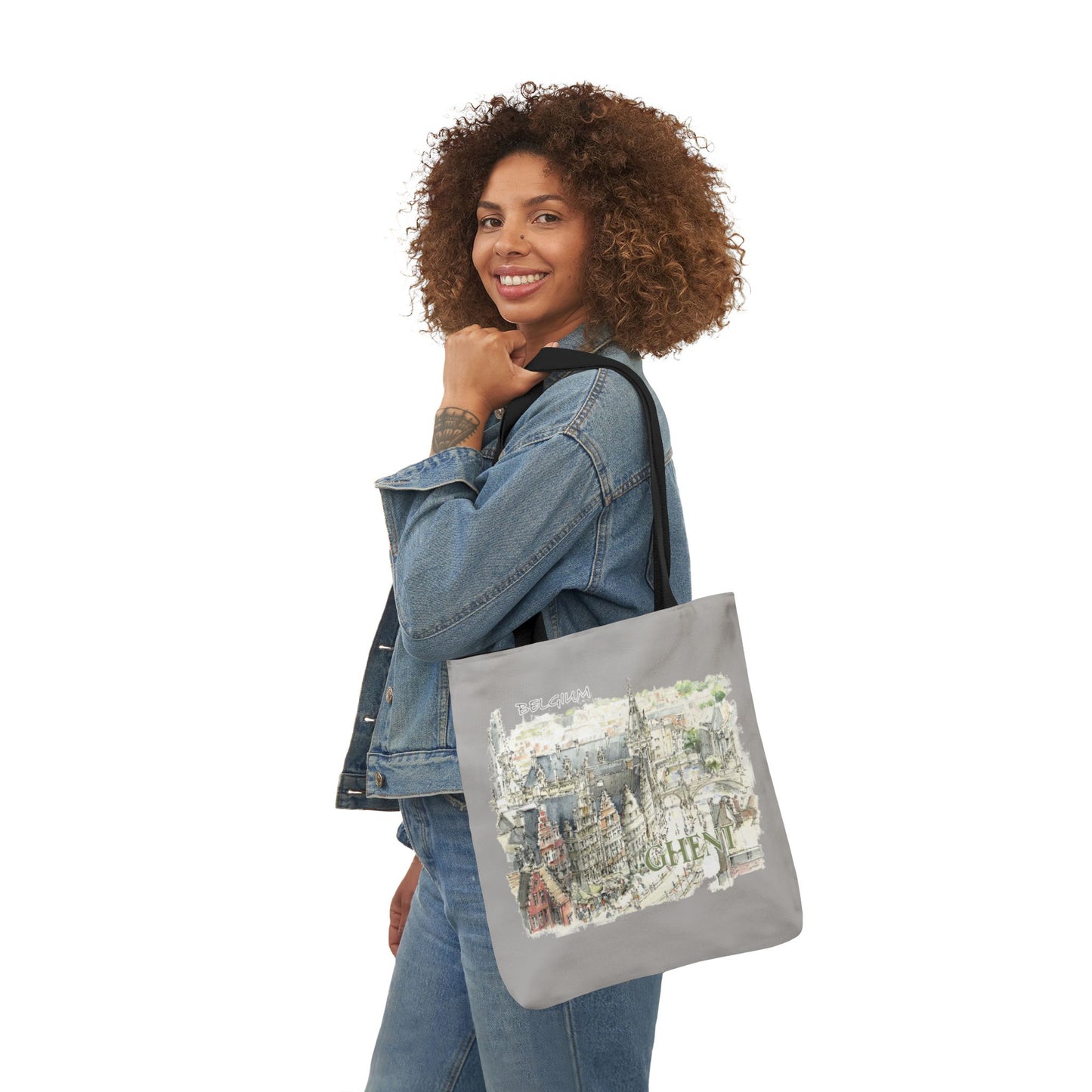 Ghent-inspired light grey Tote Bag with 4-Color Straps