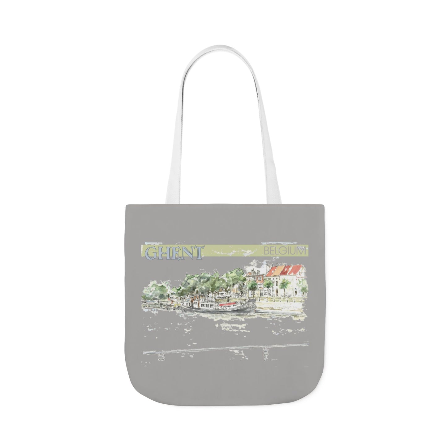 Ghent-inspired light grey Tote Bag with 4-Color Straps
