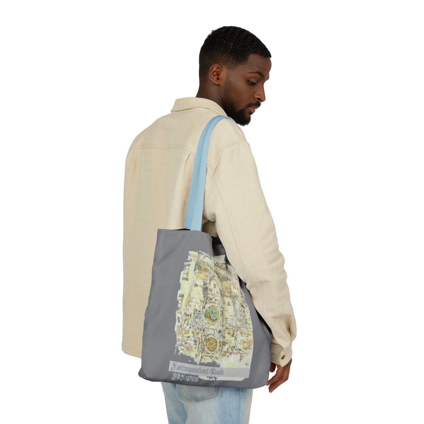 Prague-inspired grey Tote Bag with 4-Color Straps