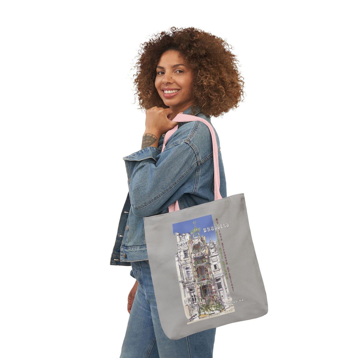 Brussel's Art-Nouveau-inspired light grey Tote Bag with 5-Color Straps