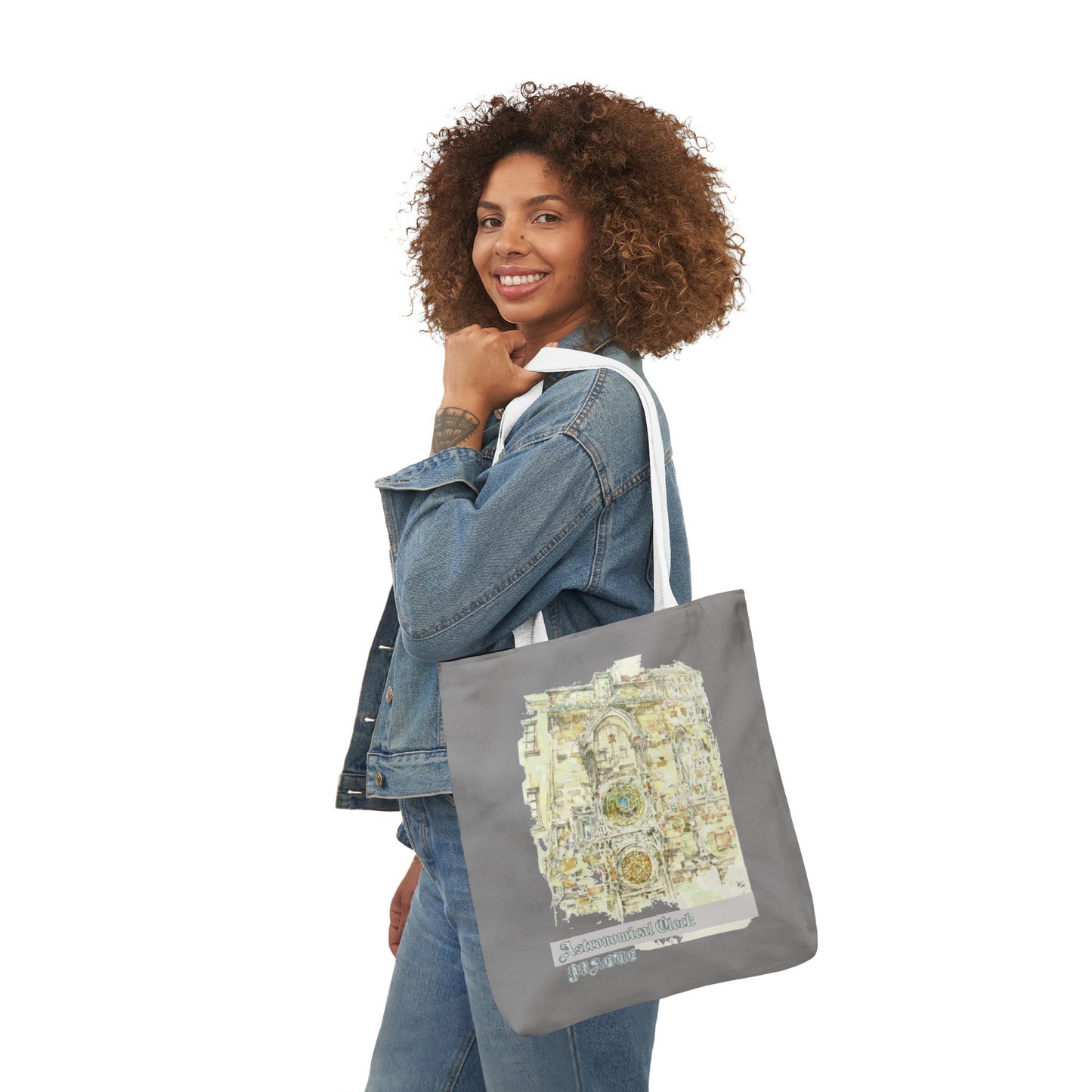 Prague-inspired grey Tote Bag with 4-Color Straps