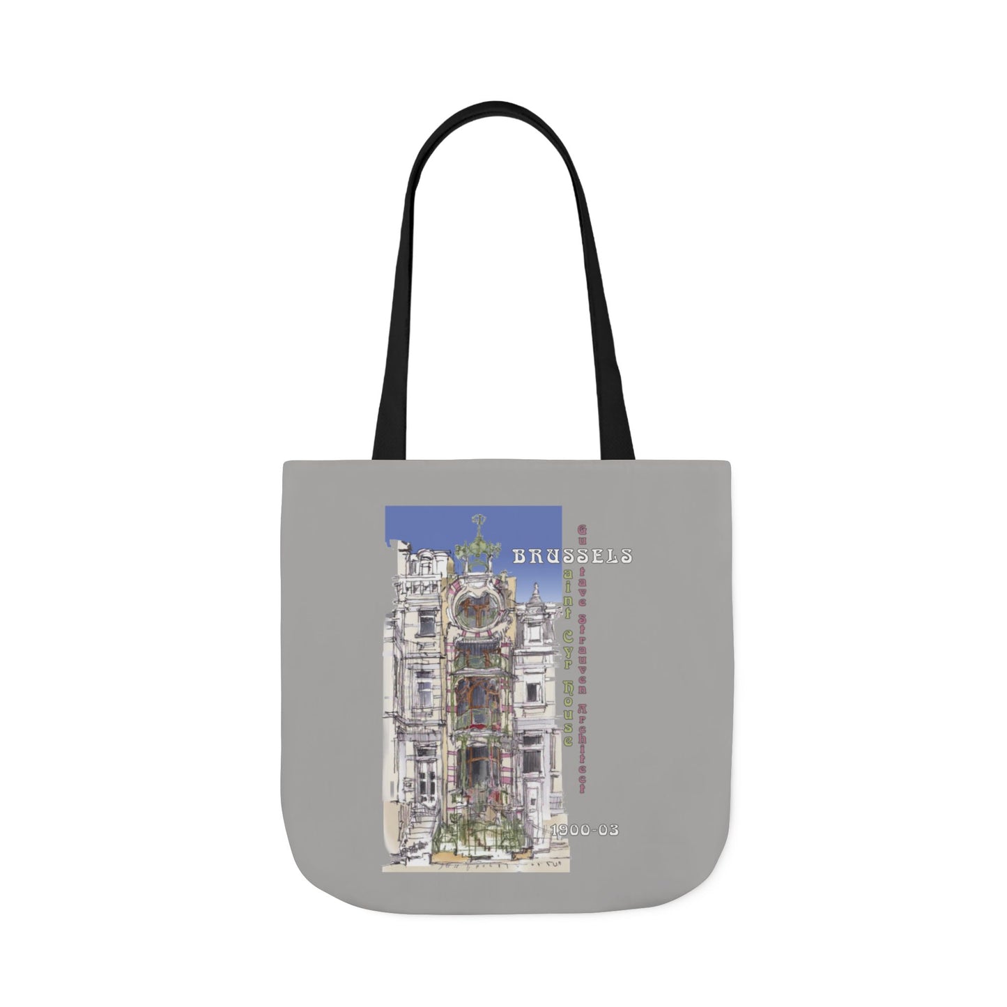 Brussel's Art-Nouveau-inspired light grey Tote Bag with 5-Color Straps