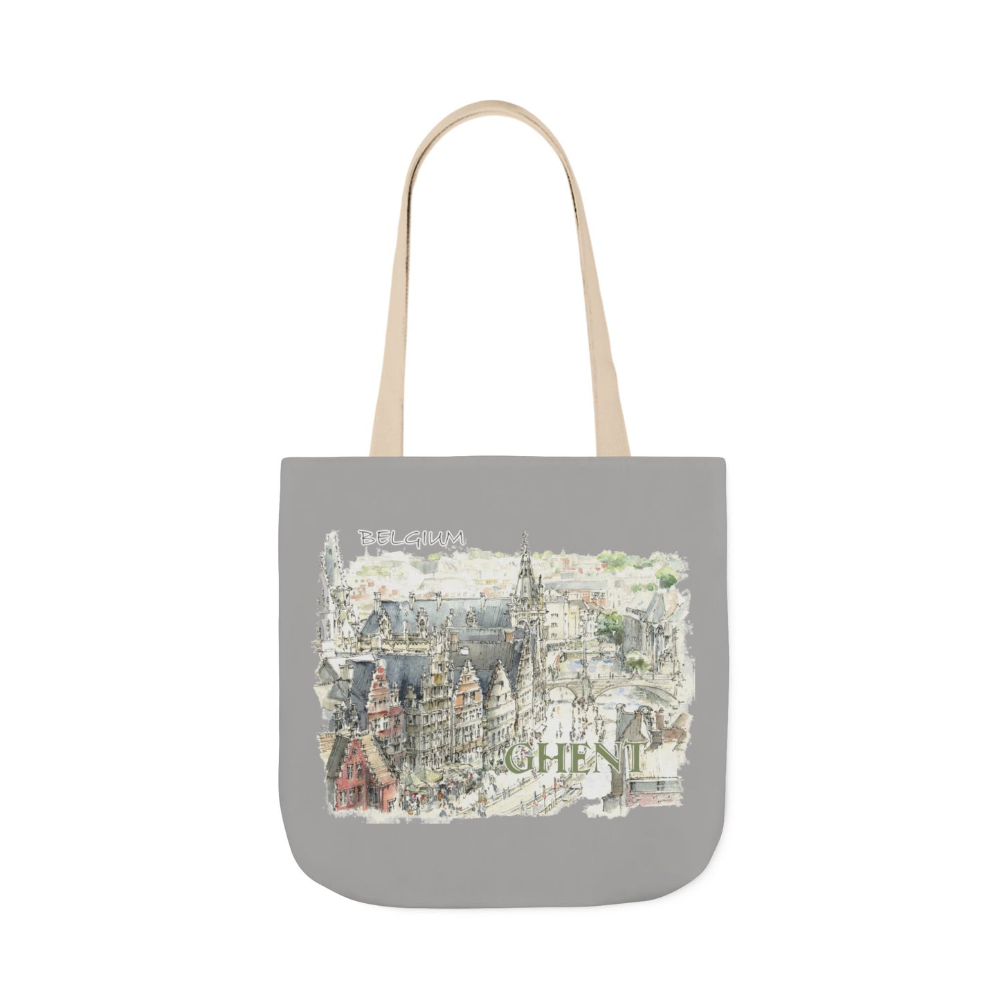 Ghent-inspired light grey Tote Bag with 4-Color Straps