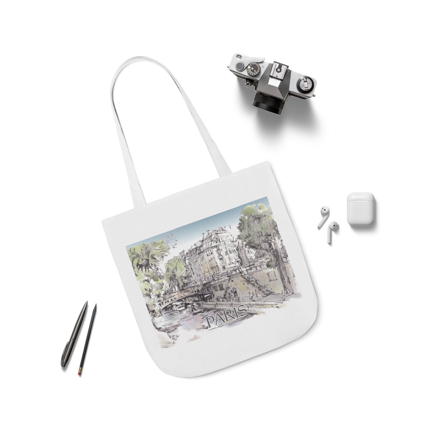 Paris-inspired Tote Bag with 4-Color Straps