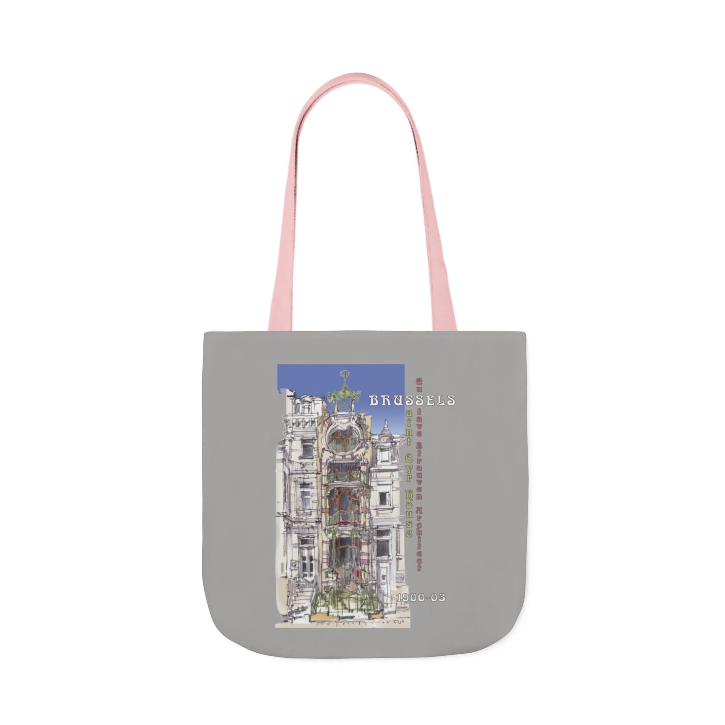 Brussel's Art-Nouveau-inspired light grey Tote Bag with 5-Color Straps