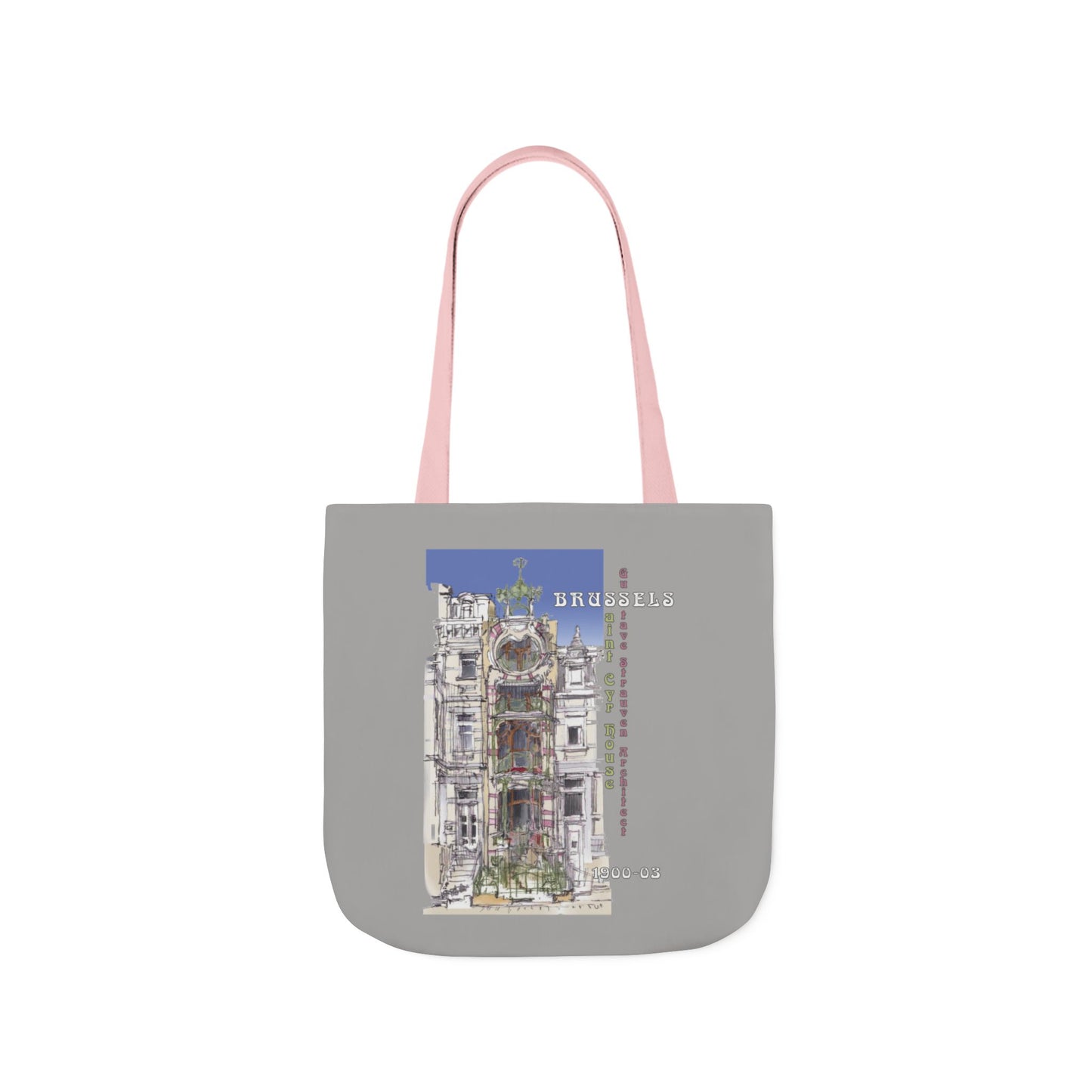 Brussel's Art-Nouveau-inspired light grey Tote Bag with 5-Color Straps