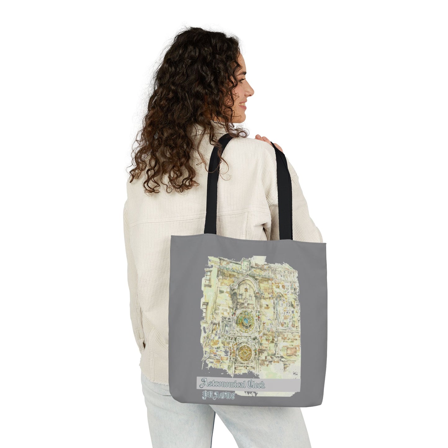 Prague-inspired grey Tote Bag with 4-Color Straps