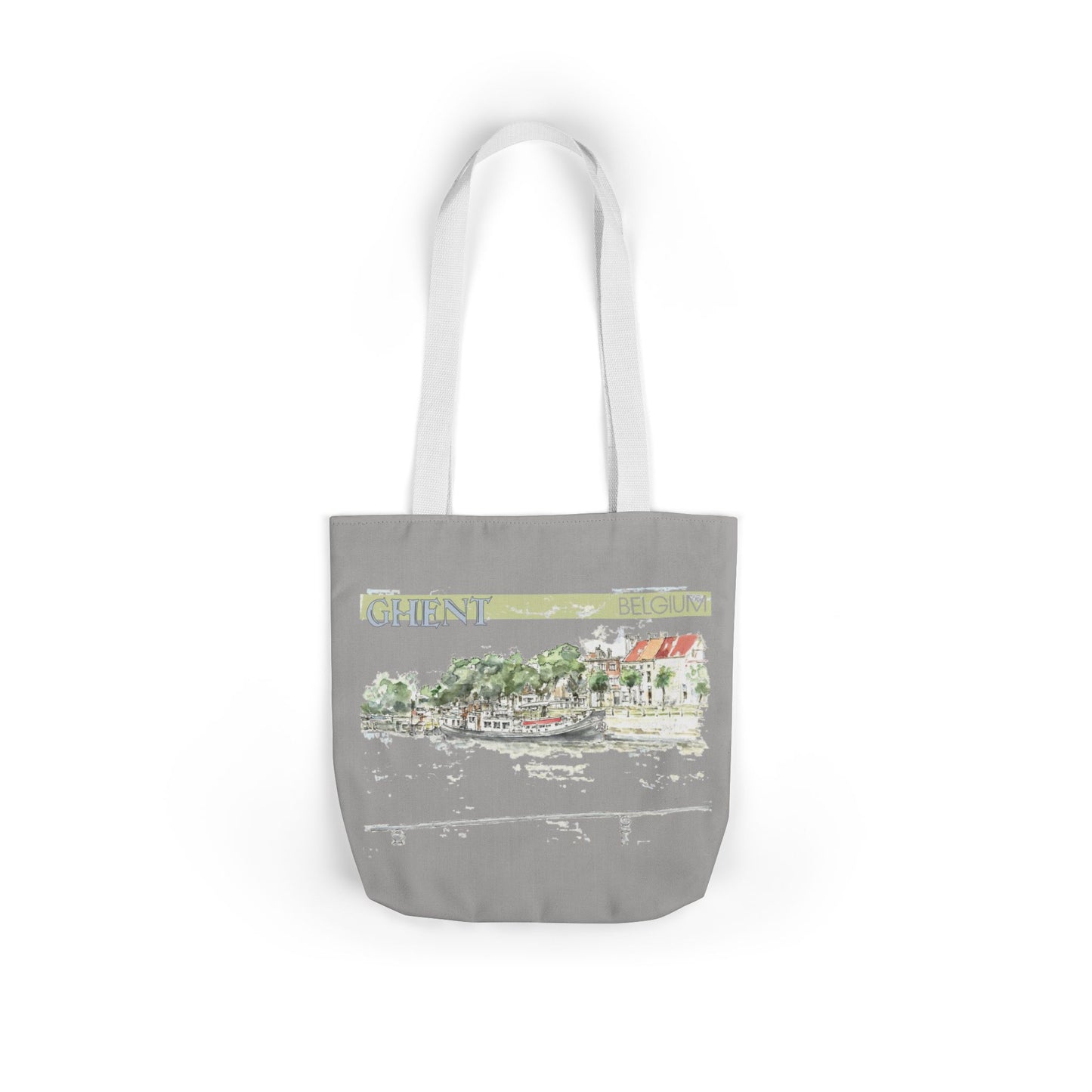 Ghent-inspired light grey Tote Bag with 4-Color Straps