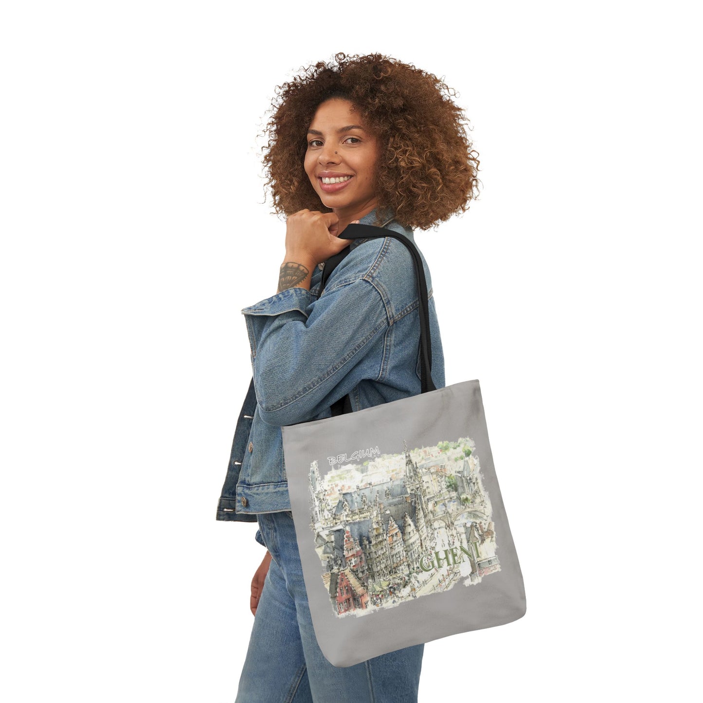 Ghent-inspired light grey Tote Bag with 4-Color Straps