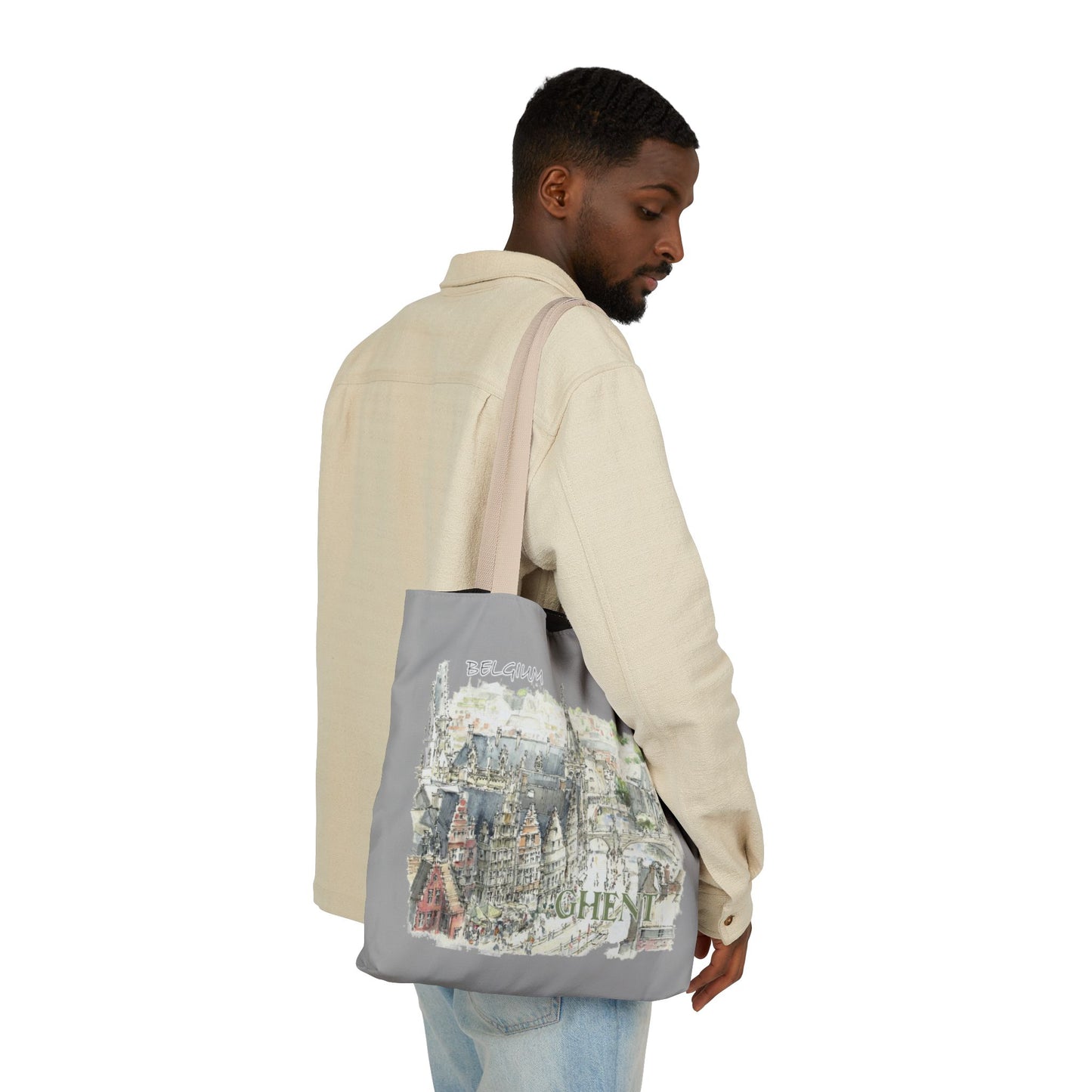 Ghent-inspired light grey Tote Bag with 4-Color Straps
