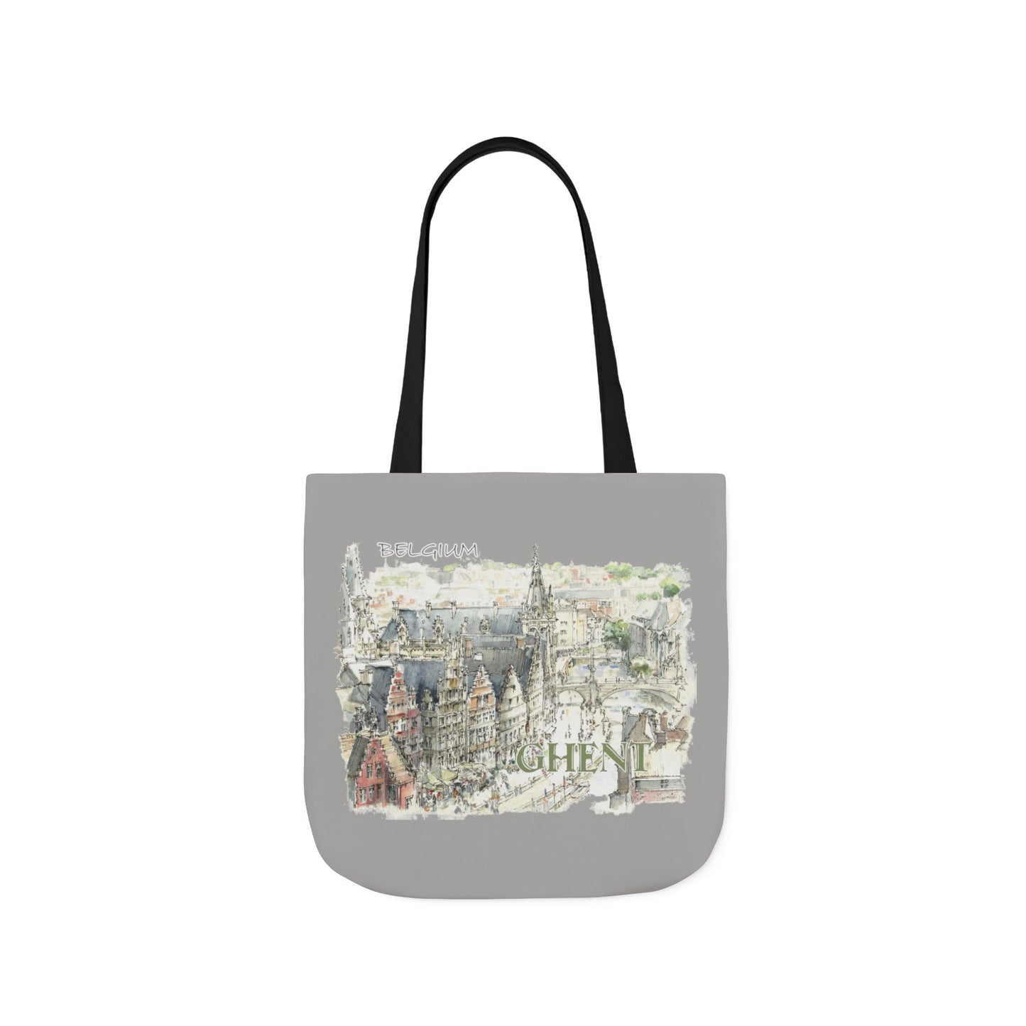 Ghent-inspired light grey Tote Bag with 4-Color Straps