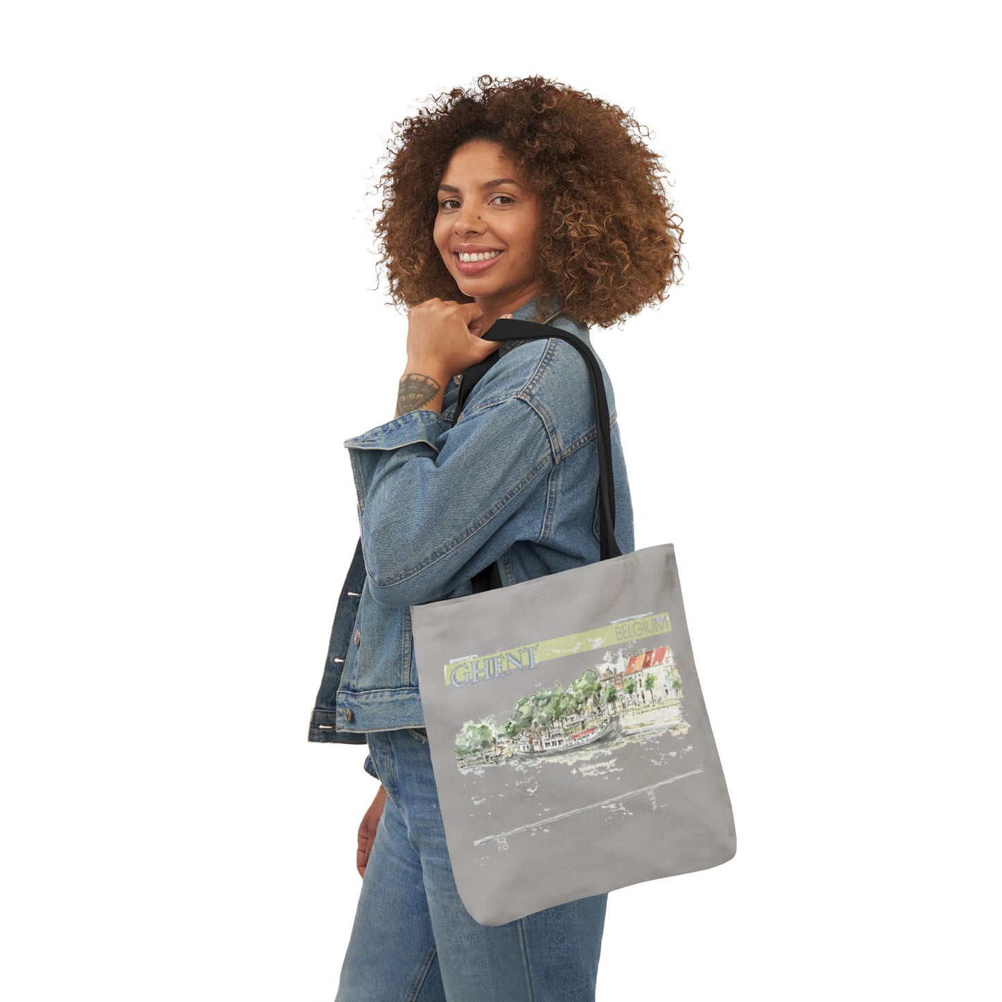 Ghent-inspired light grey Tote Bag with 4-Color Straps