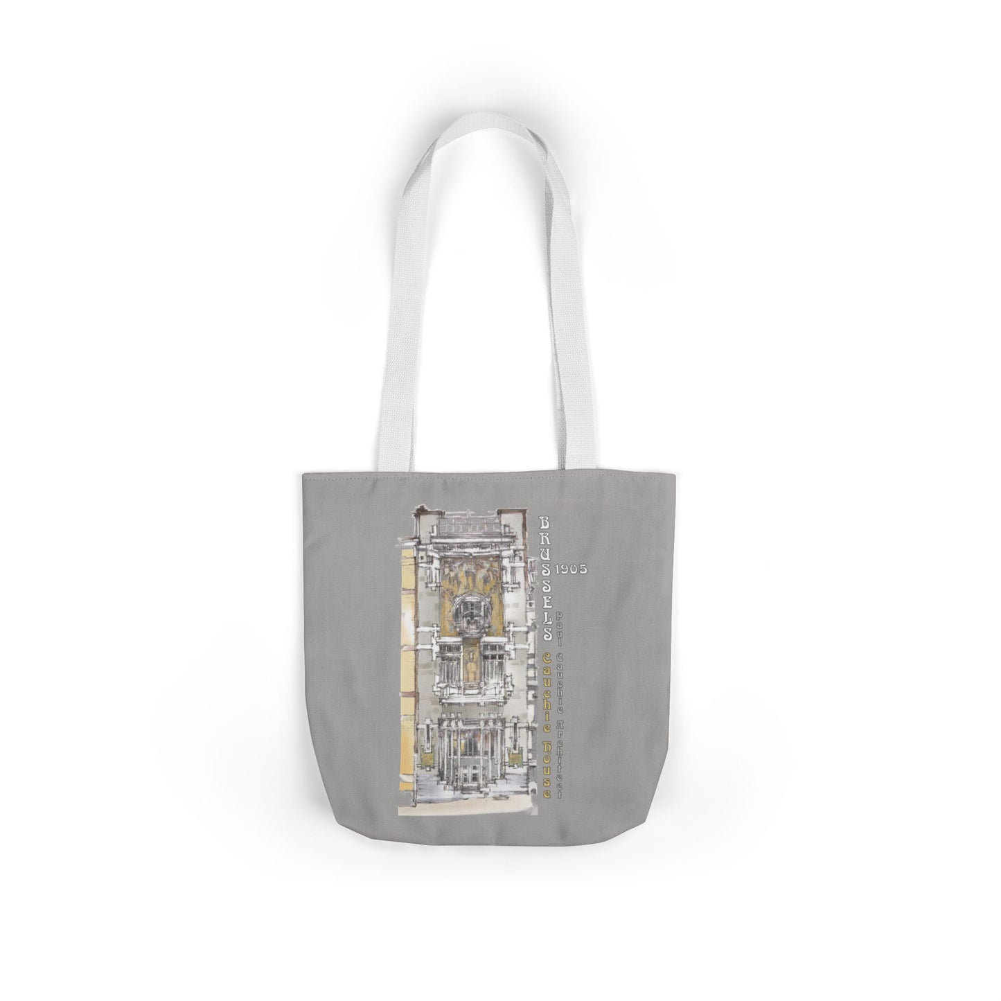 Brussel's Art-Nouveau-inspired light grey Tote Bag with 3-Color Straps