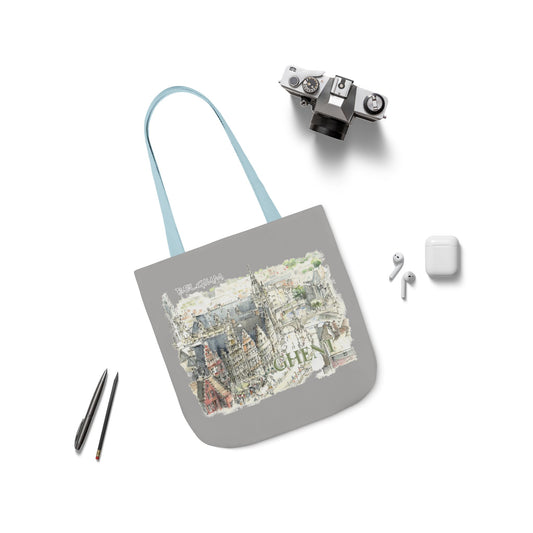 Ghent-inspired light grey Tote Bag with 4-Color Straps