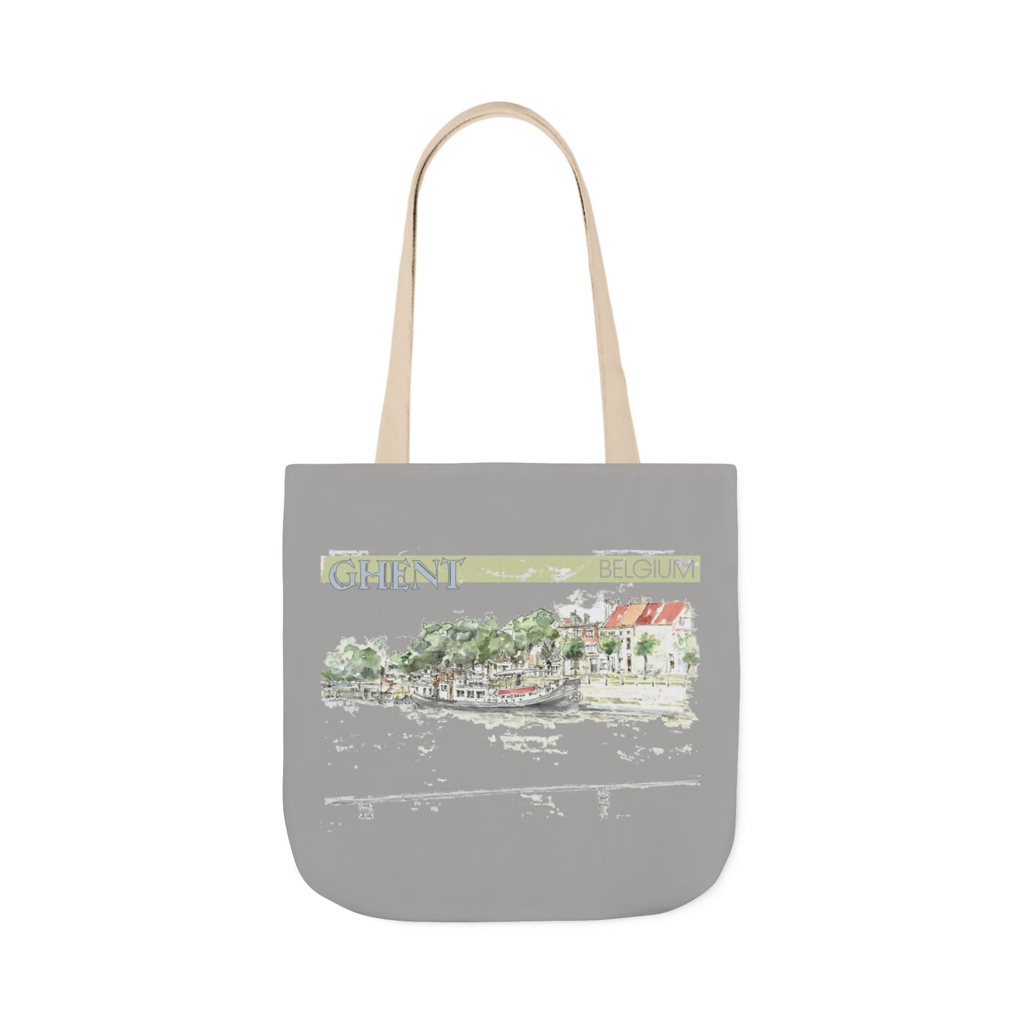 Ghent-inspired light grey Tote Bag with 4-Color Straps