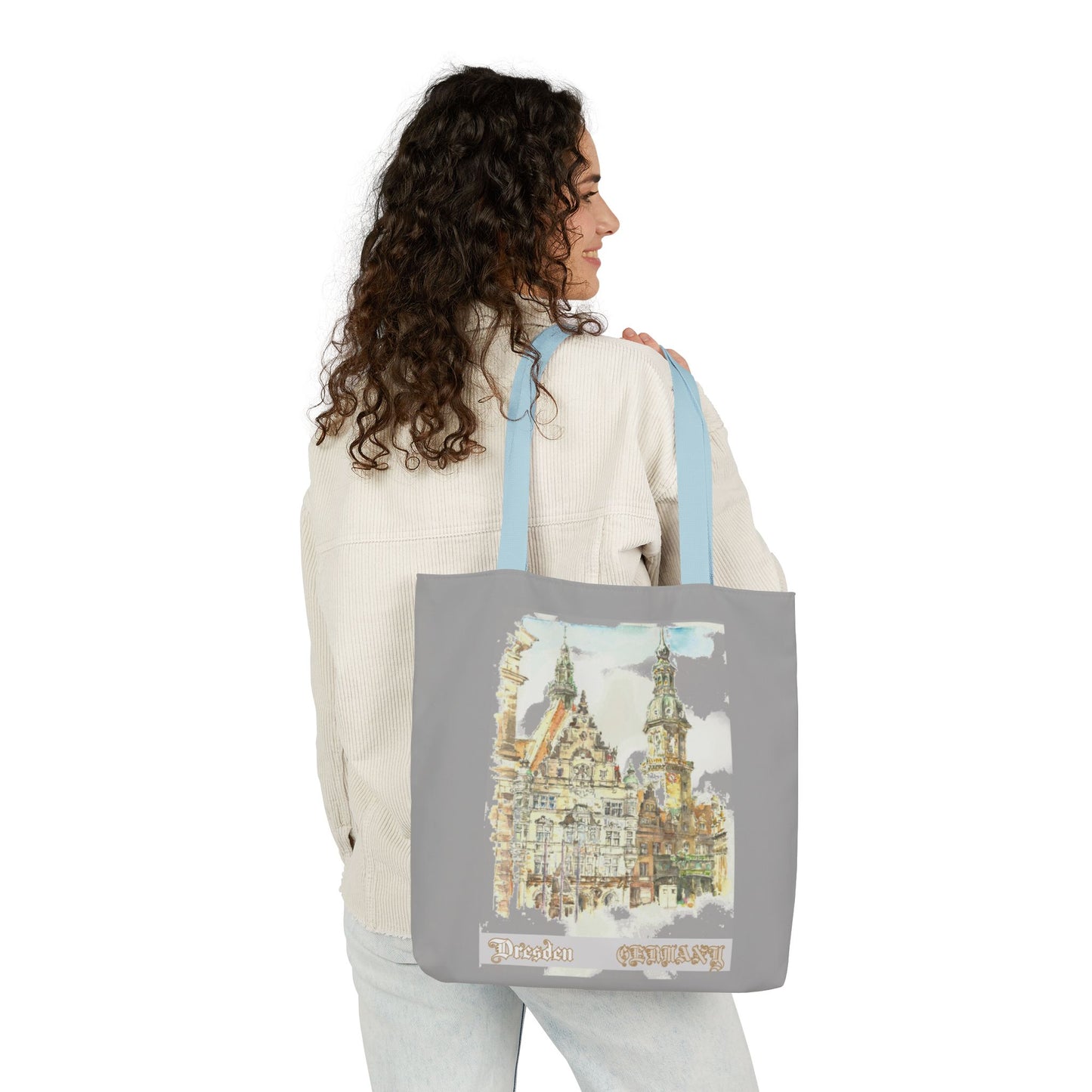 Dresden-inspired light grey Tote Bag with 4-Color Straps