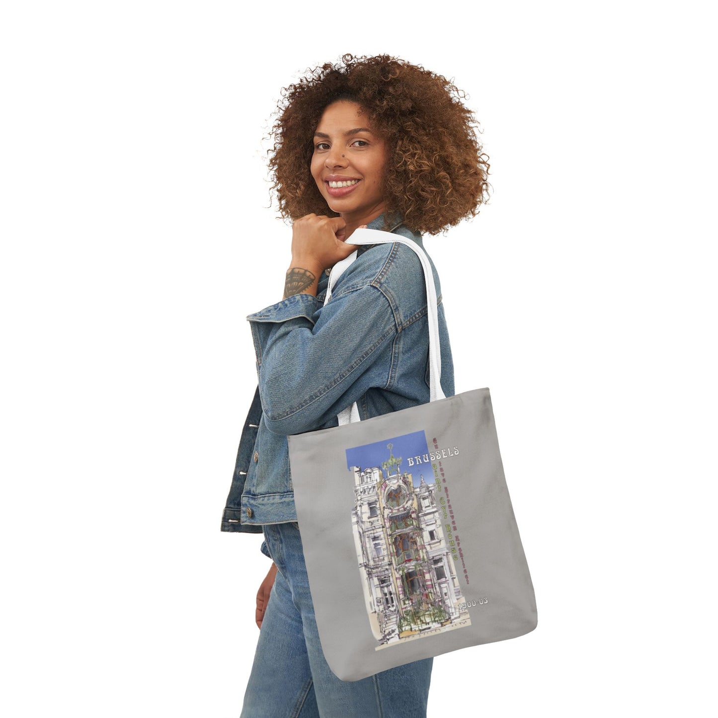 Brussel's Art-Nouveau-inspired light grey Tote Bag with 5-Color Straps