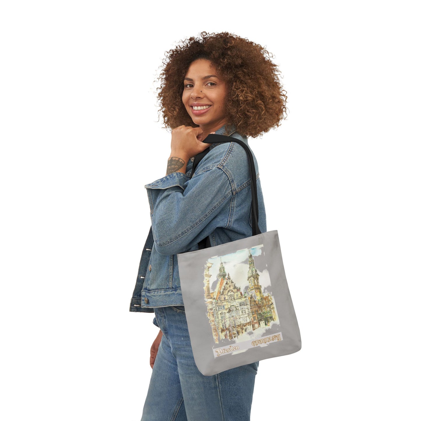 Dresden-inspired light grey Tote Bag with 4-Color Straps