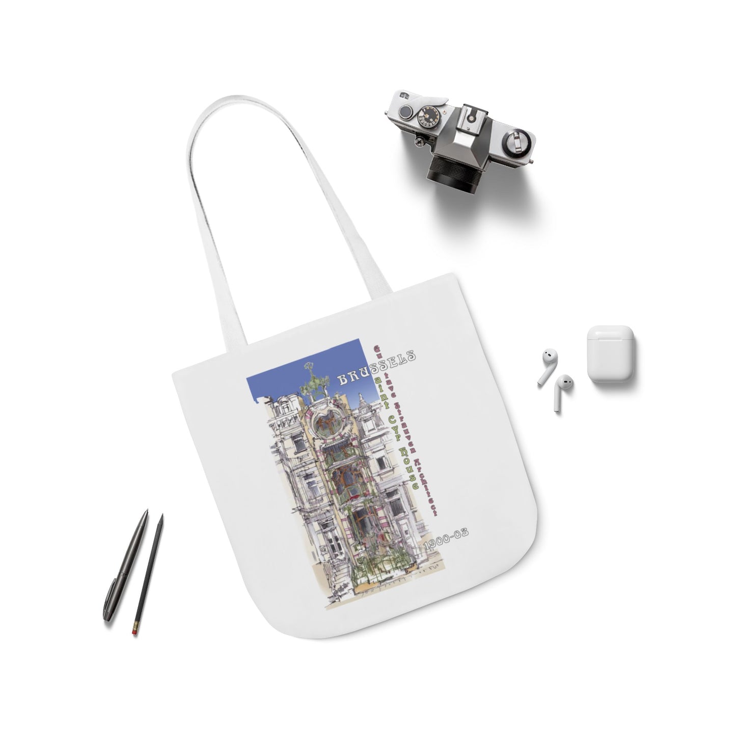 Brussel's Art-Nouveau-inspired Tote Bag with 5-Color Straps