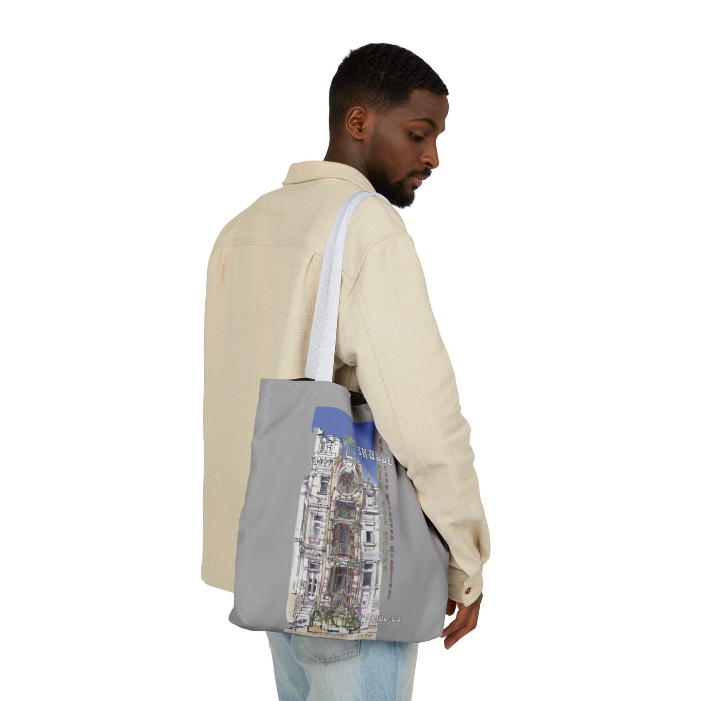 Brussel's Art-Nouveau-inspired light grey Tote Bag with 5-Color Straps