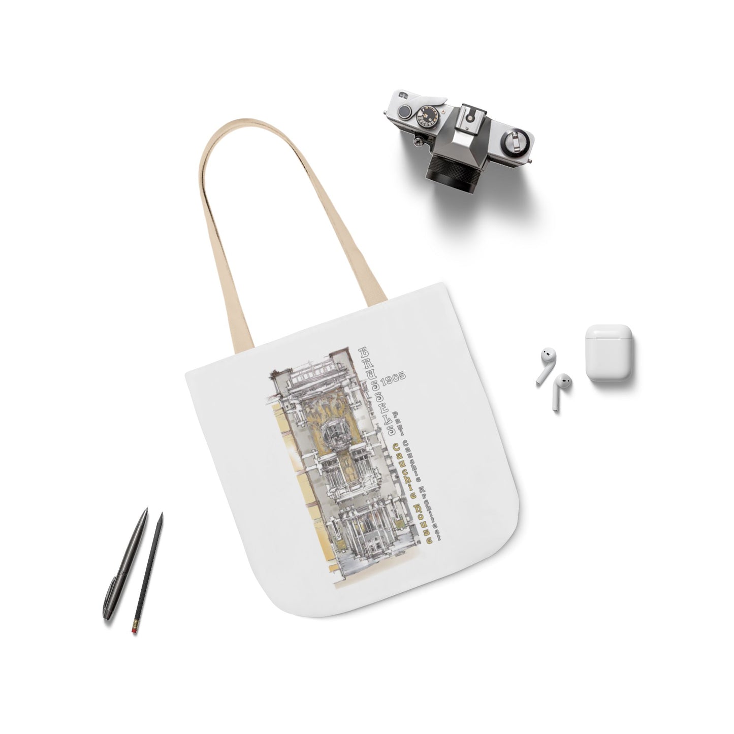 Brussel's Art-Nouveau-inspired Tote Bag with 3-Color Straps