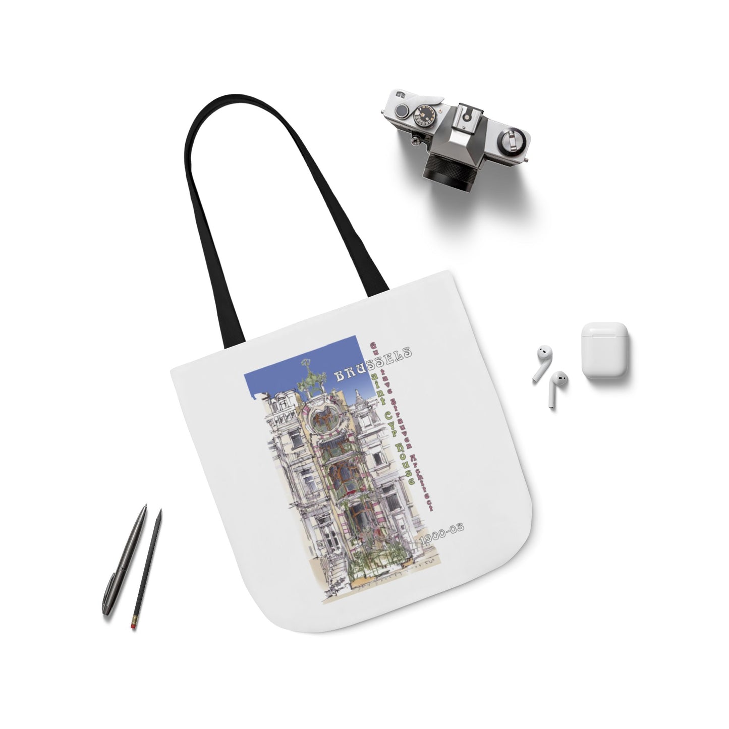 Brussel's Art-Nouveau-inspired Tote Bag with 5-Color Straps