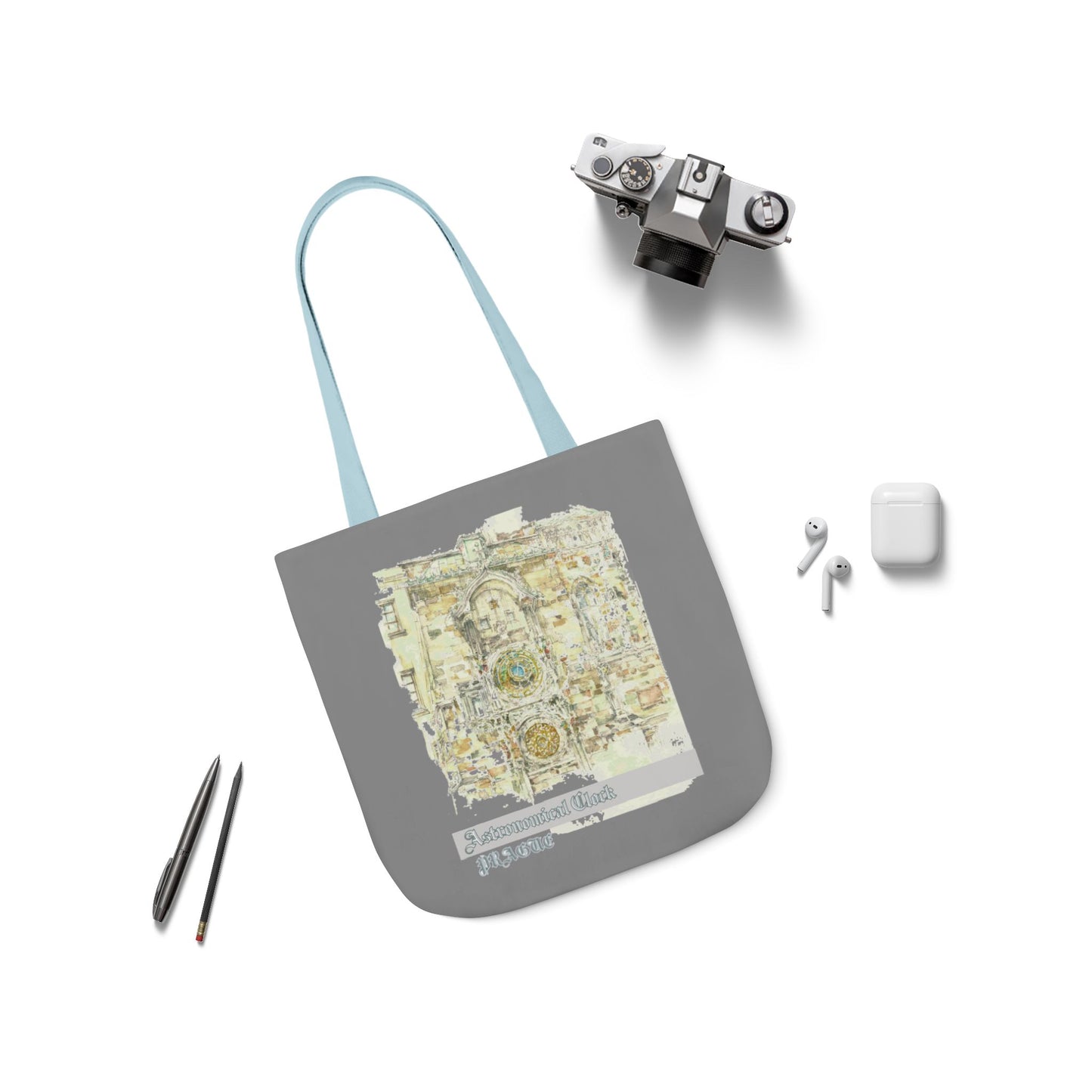 Prague-inspired grey Tote Bag with 4-Color Straps