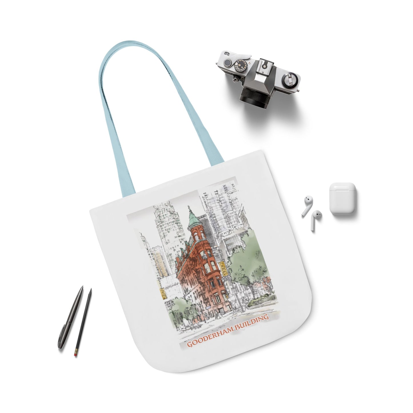 Toronto Gooderham building-inspired Tote Bag with 4-Color Straps