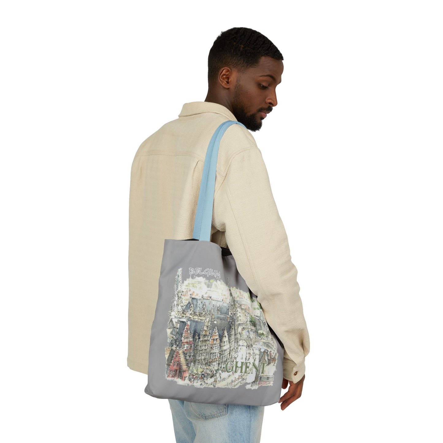 Ghent-inspired light grey Tote Bag with 4-Color Straps