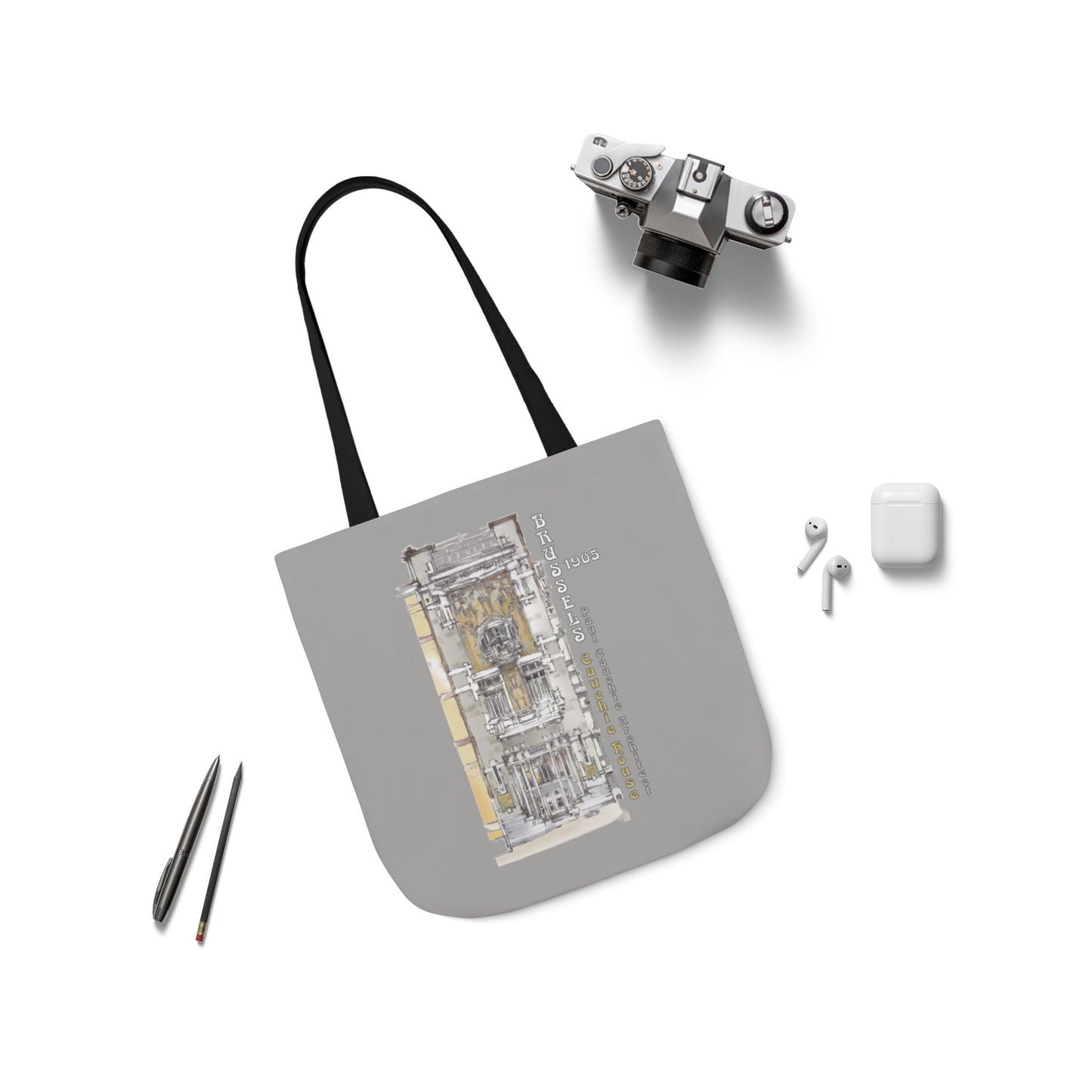 Brussel's Art-Nouveau-inspired light grey Tote Bag with 3-Color Straps