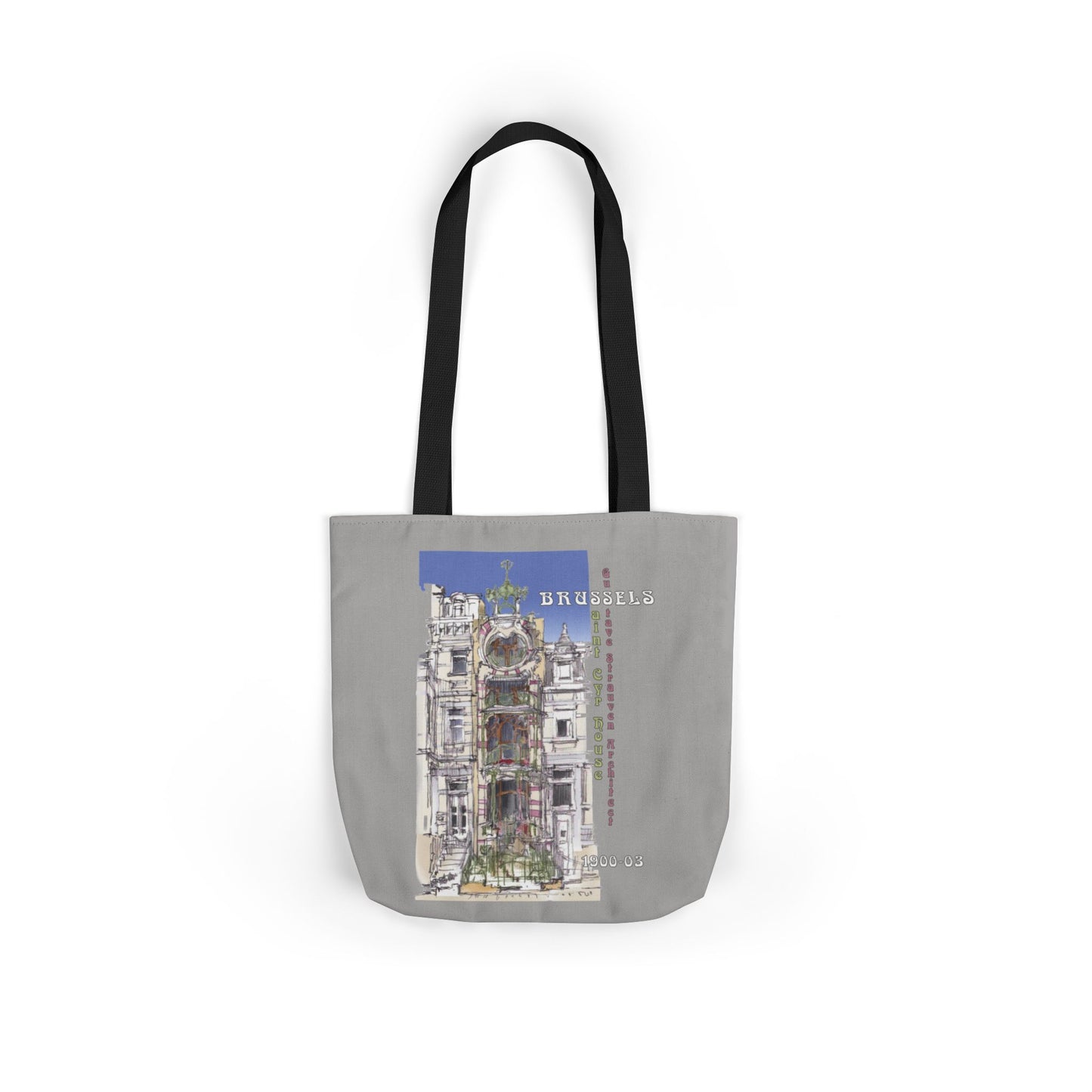 Brussel's Art-Nouveau-inspired light grey Tote Bag with 5-Color Straps