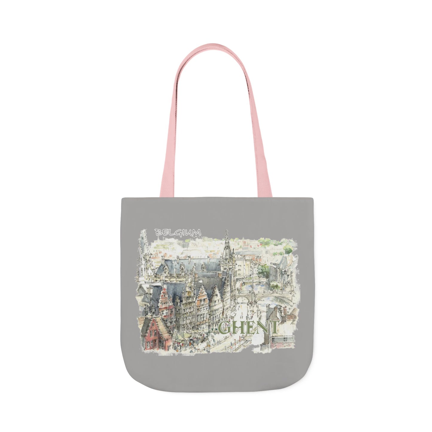 Ghent-inspired light grey Tote Bag with 4-Color Straps