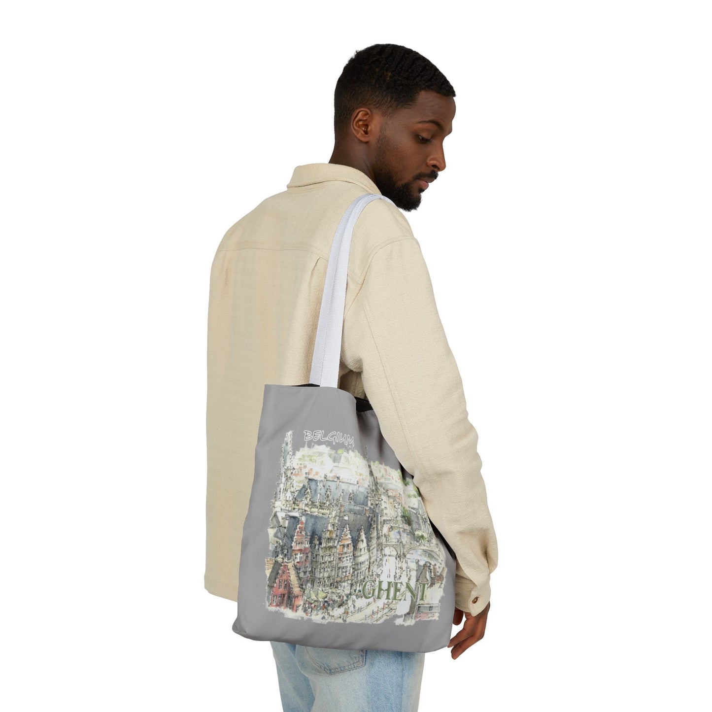 Ghent-inspired light grey Tote Bag with 4-Color Straps