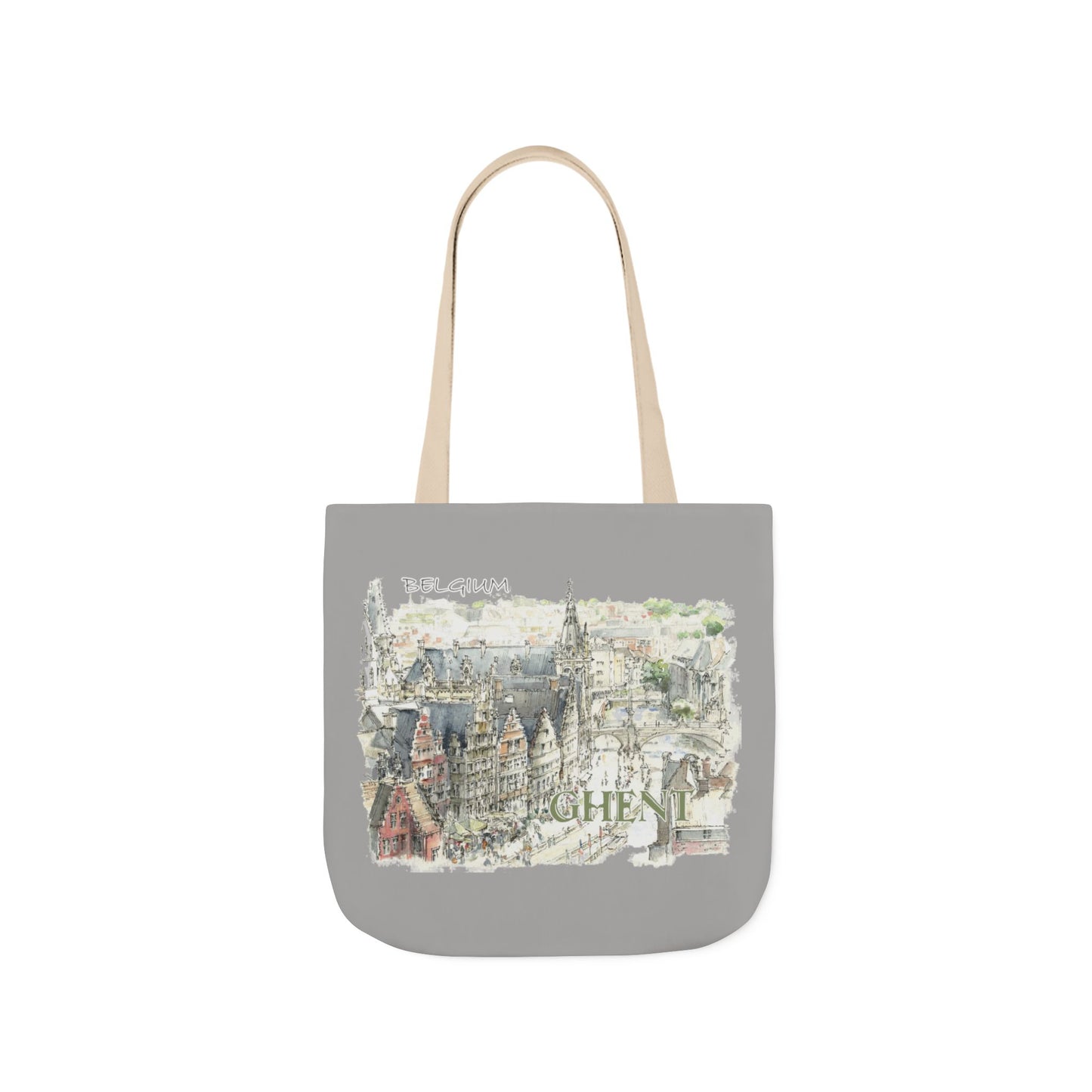Ghent-inspired light grey Tote Bag with 4-Color Straps