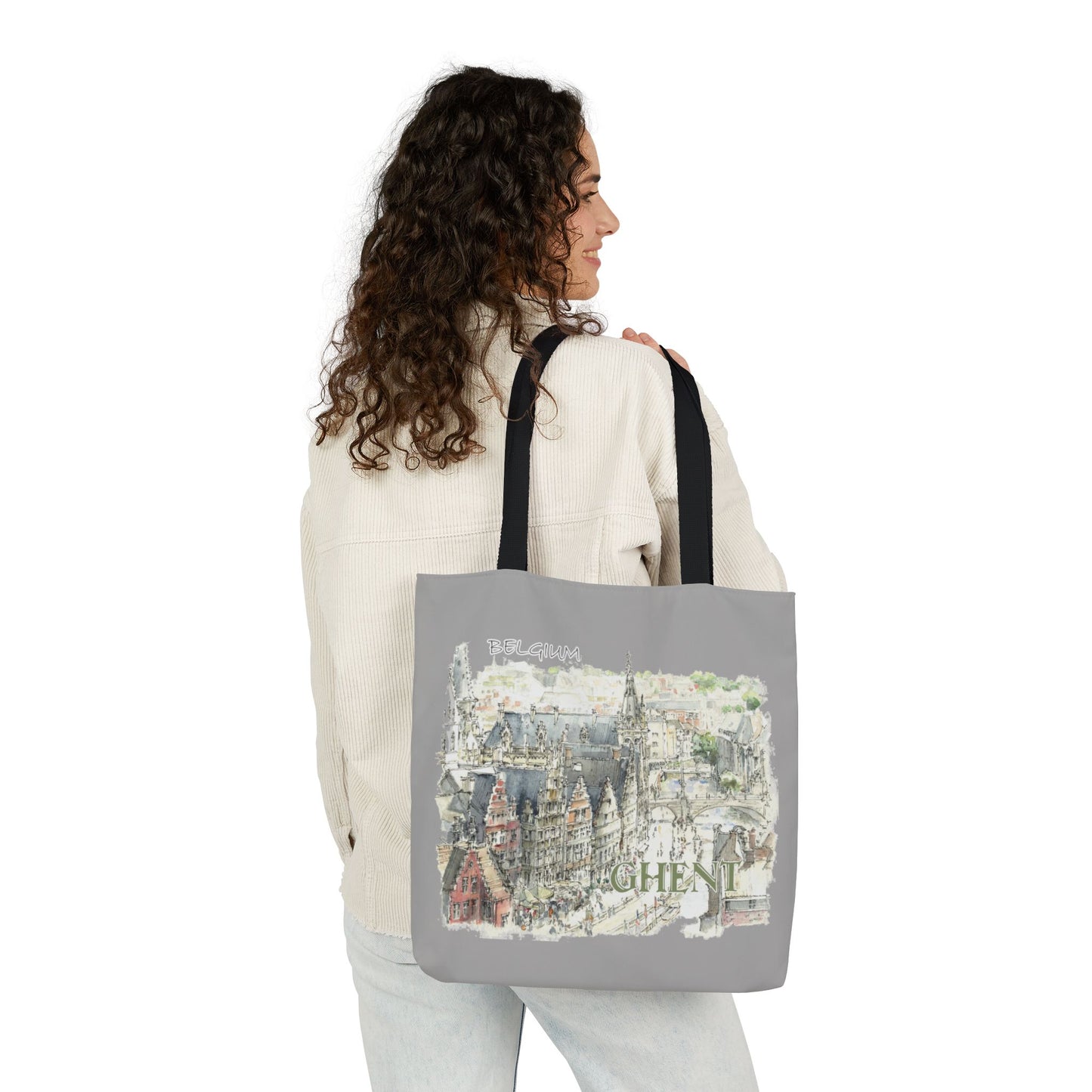 Ghent-inspired light grey Tote Bag with 4-Color Straps