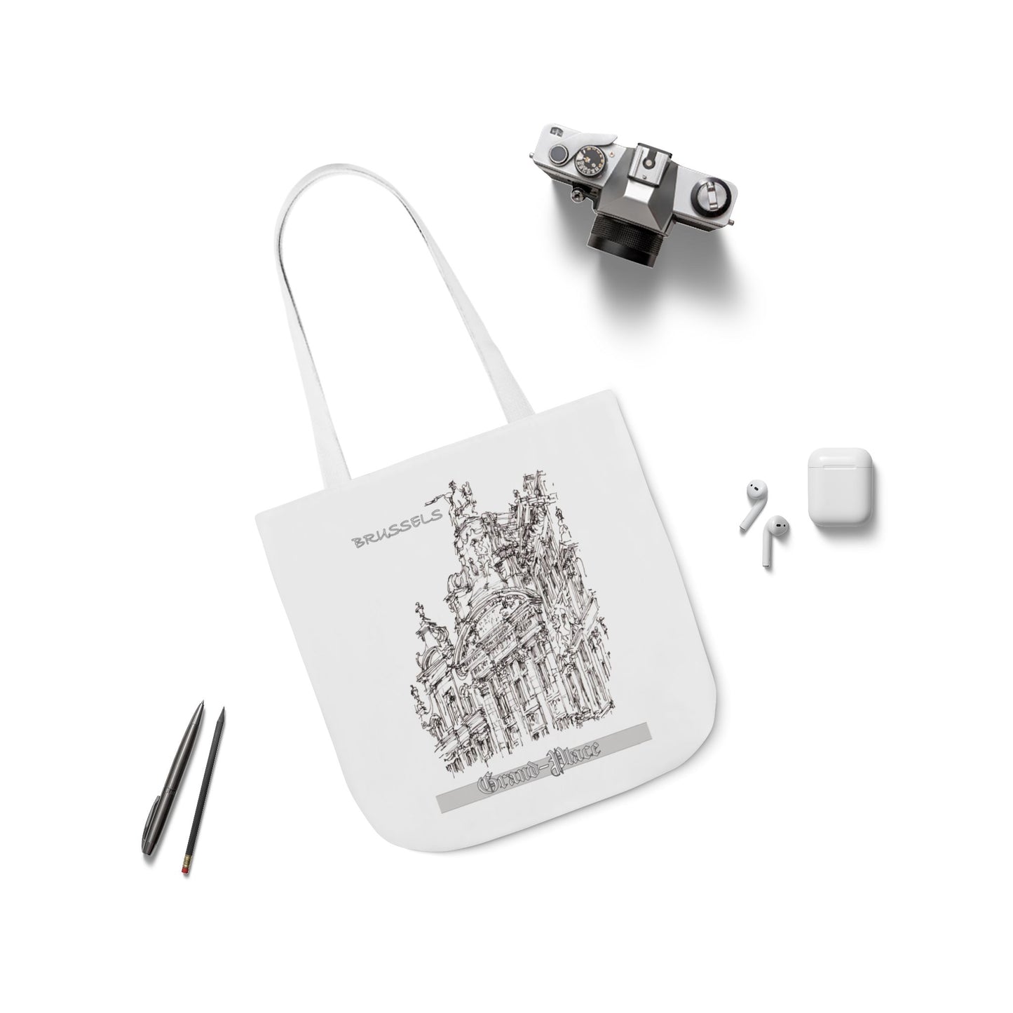 Brussel's Grand-Place-inspired Tote Bag with 4-Color Straps