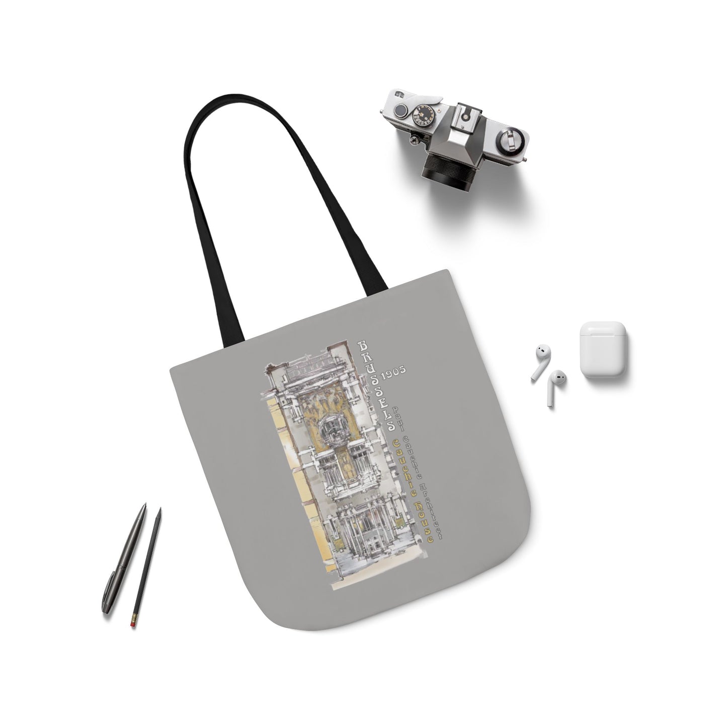 Brussel's Art-Nouveau-inspired light grey Tote Bag with 3-Color Straps