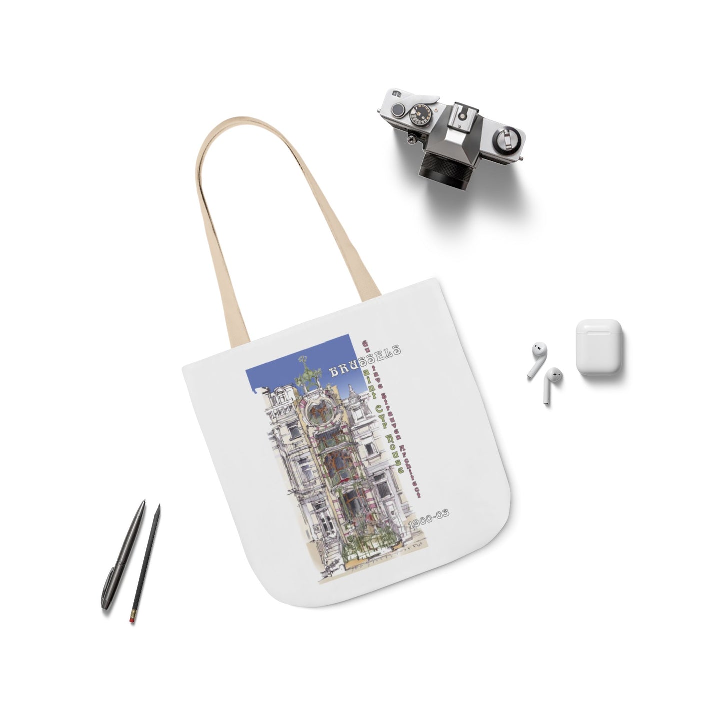 Brussel's Art-Nouveau-inspired Tote Bag with 5-Color Straps
