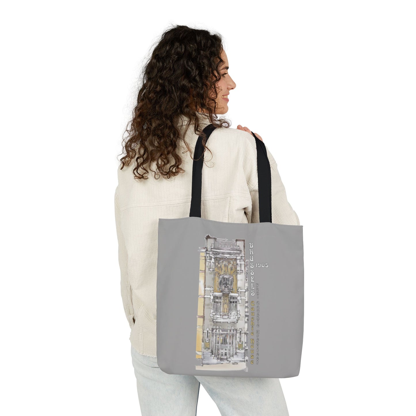Brussel's Art-Nouveau-inspired light grey Tote Bag with 3-Color Straps