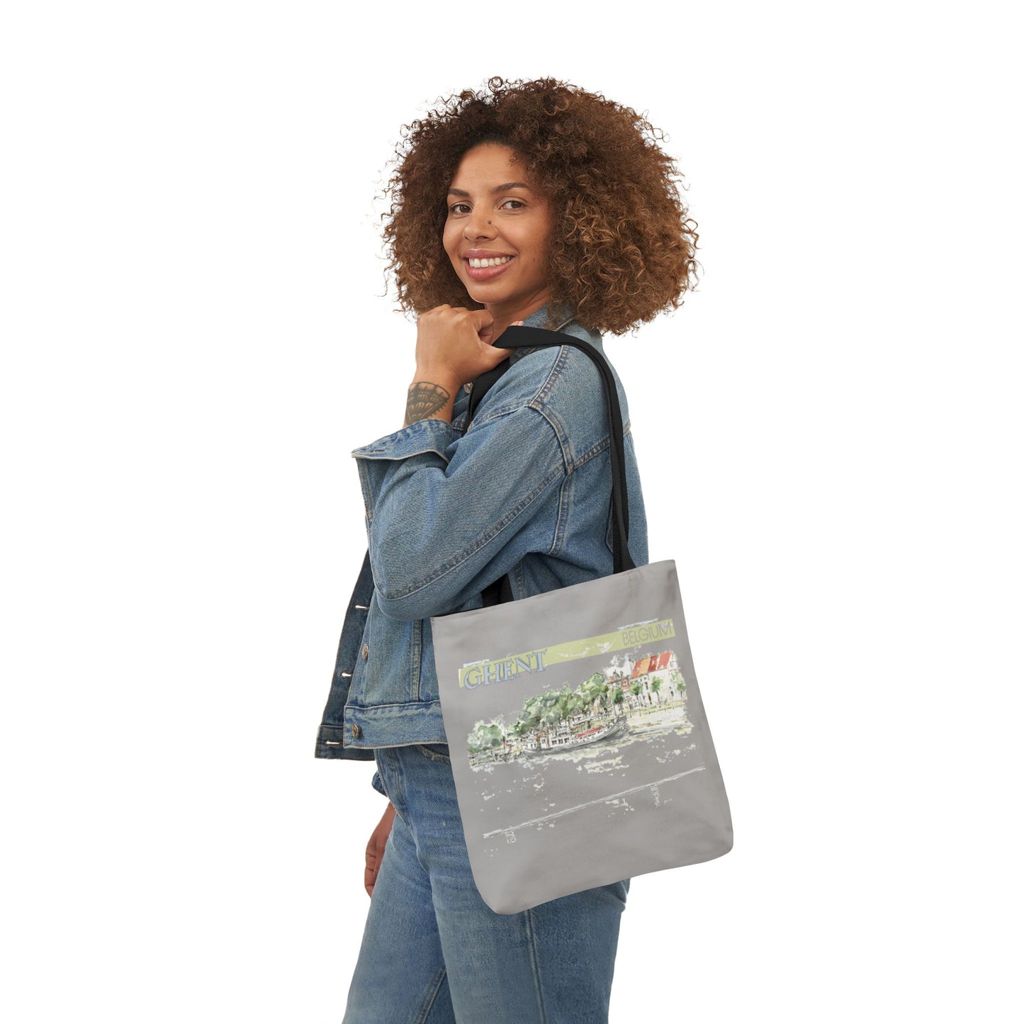 Ghent-inspired light grey Tote Bag with 4-Color Straps
