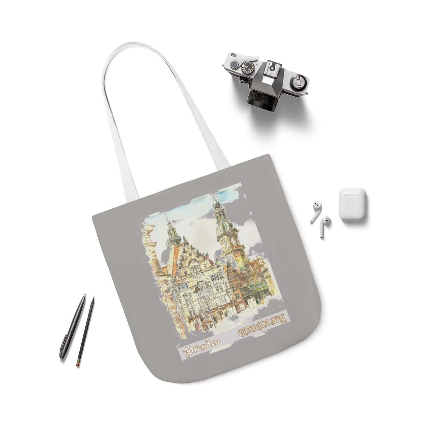 Dresden-inspired light grey Tote Bag with 4-Color Straps