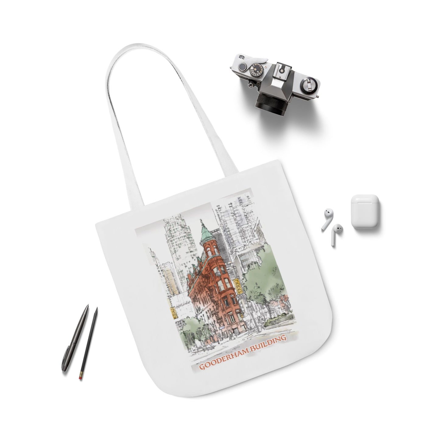 Toronto Gooderham building-inspired Tote Bag with 4-Color Straps