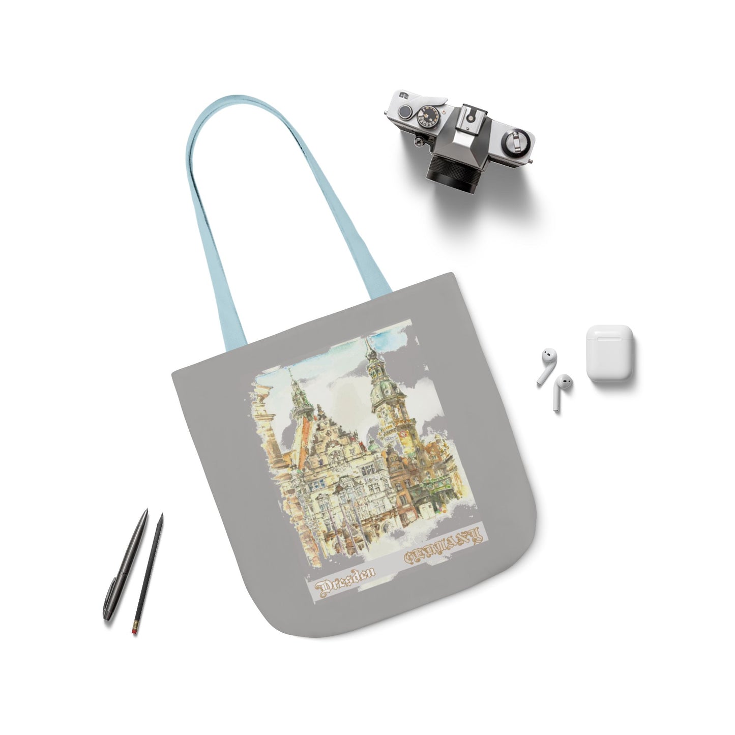 Dresden-inspired light grey Tote Bag with 4-Color Straps