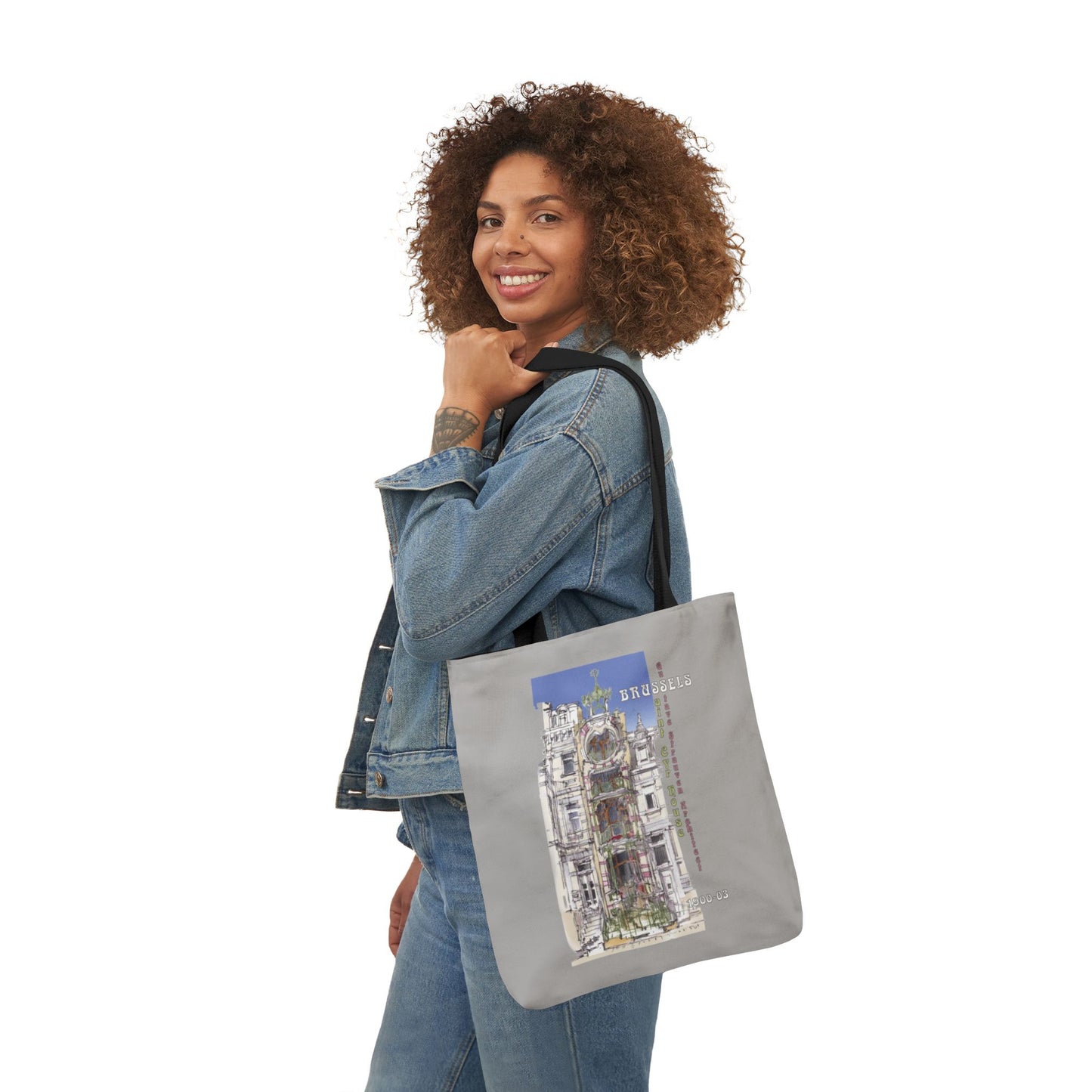 Brussel's Art-Nouveau-inspired light grey Tote Bag with 5-Color Straps