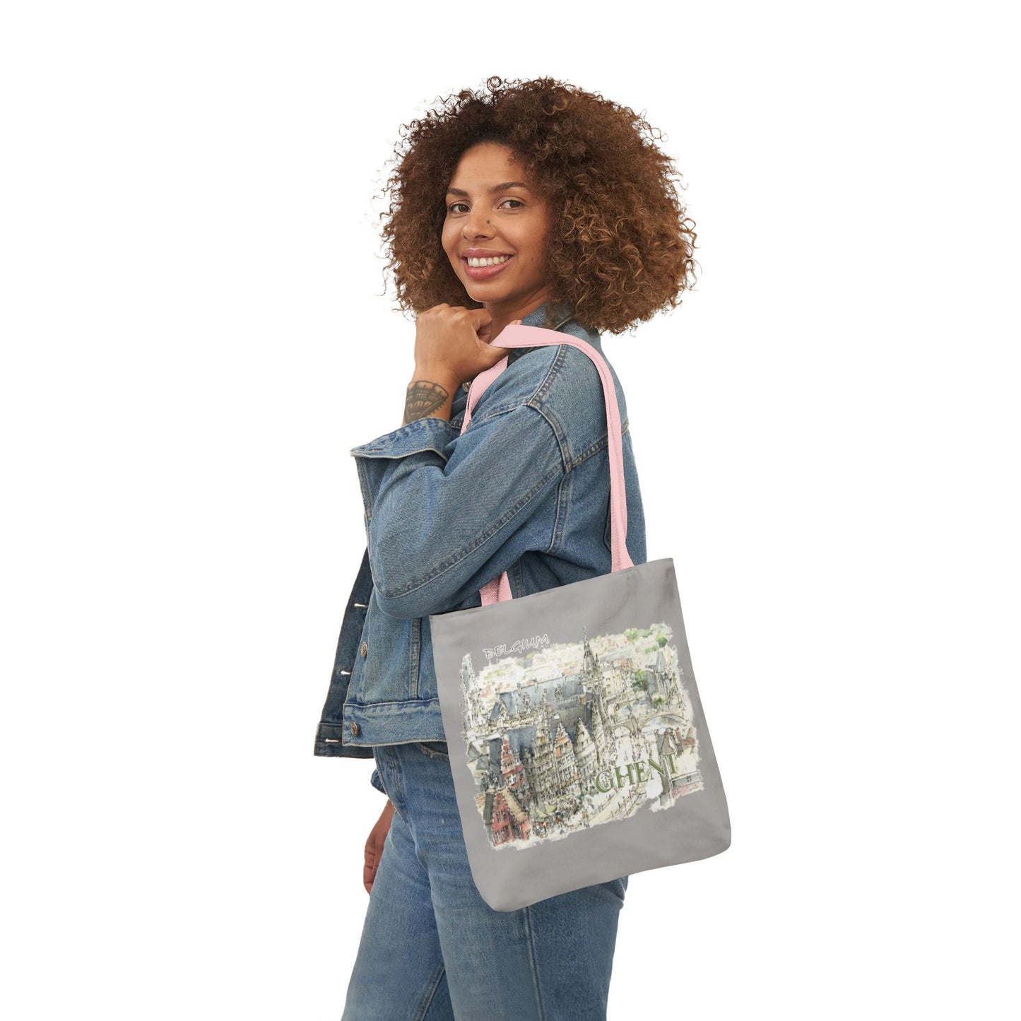 Ghent-inspired light grey Tote Bag with 4-Color Straps